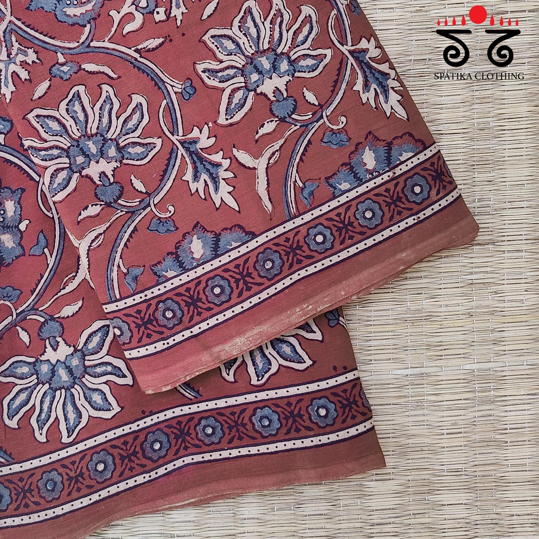 Ajrak Handblock Print on Mulmul Cotton Saree