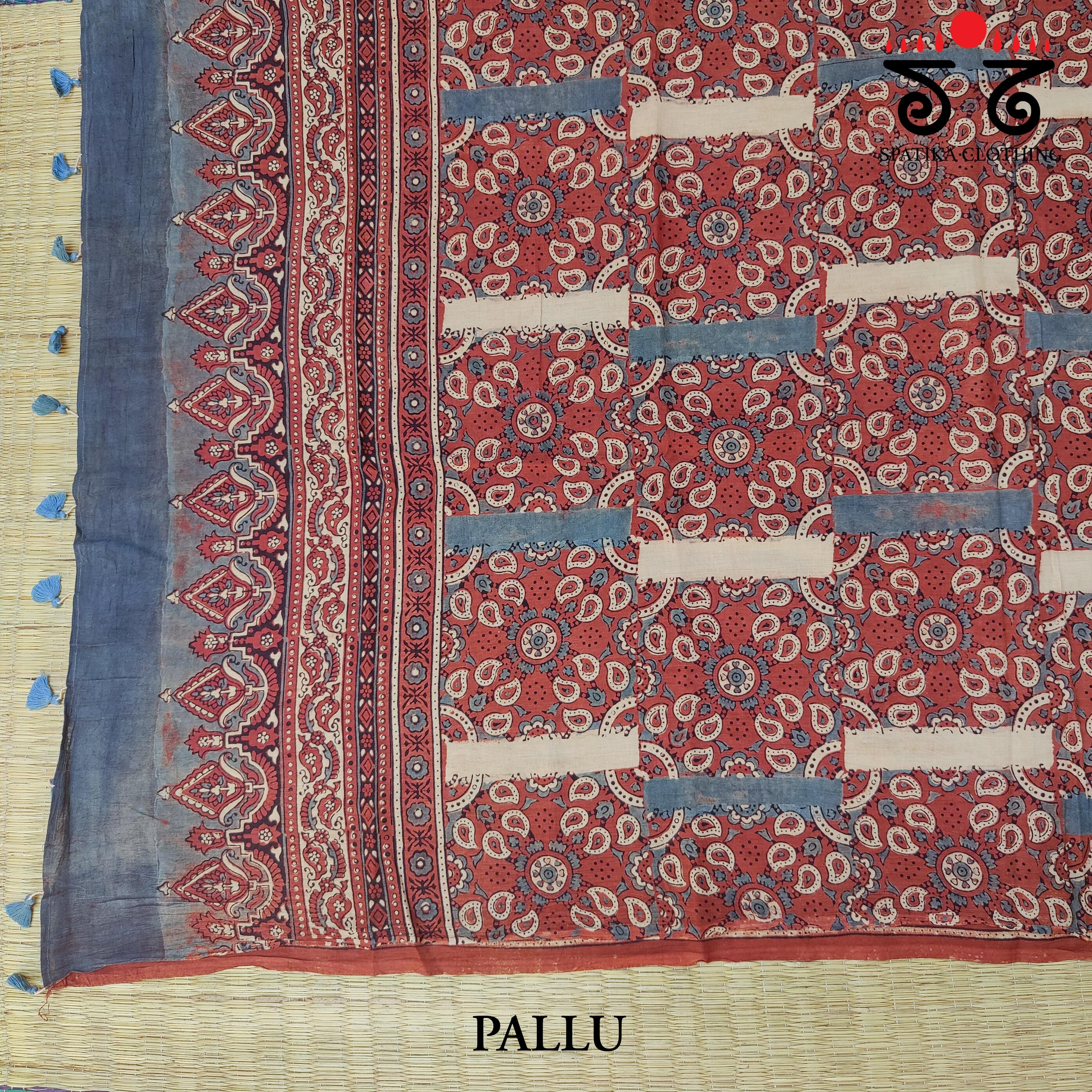 Ajrak Handblock Print on Mulmul Cotton Saree
