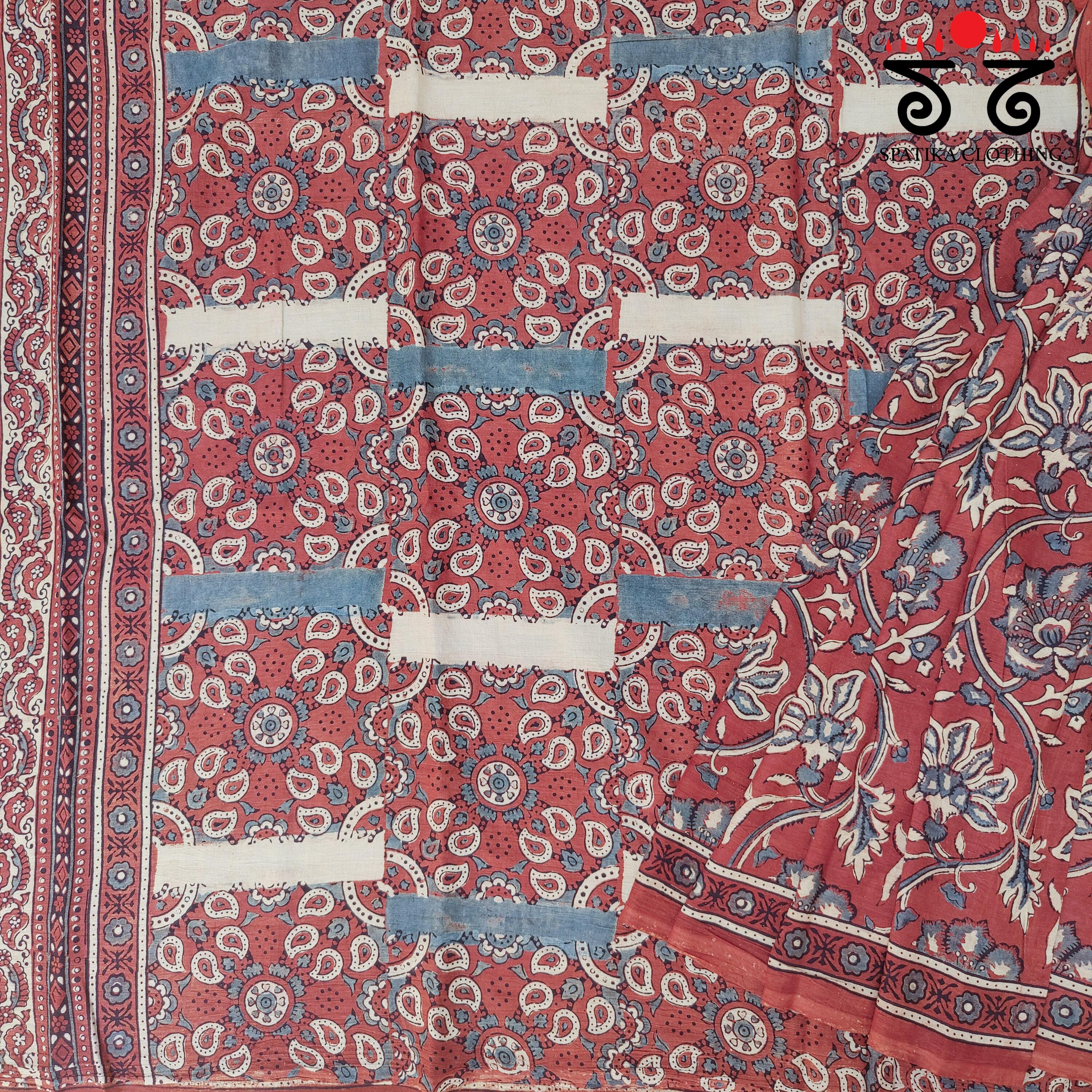 Ajrak Handblock Print on Mulmul Cotton Saree