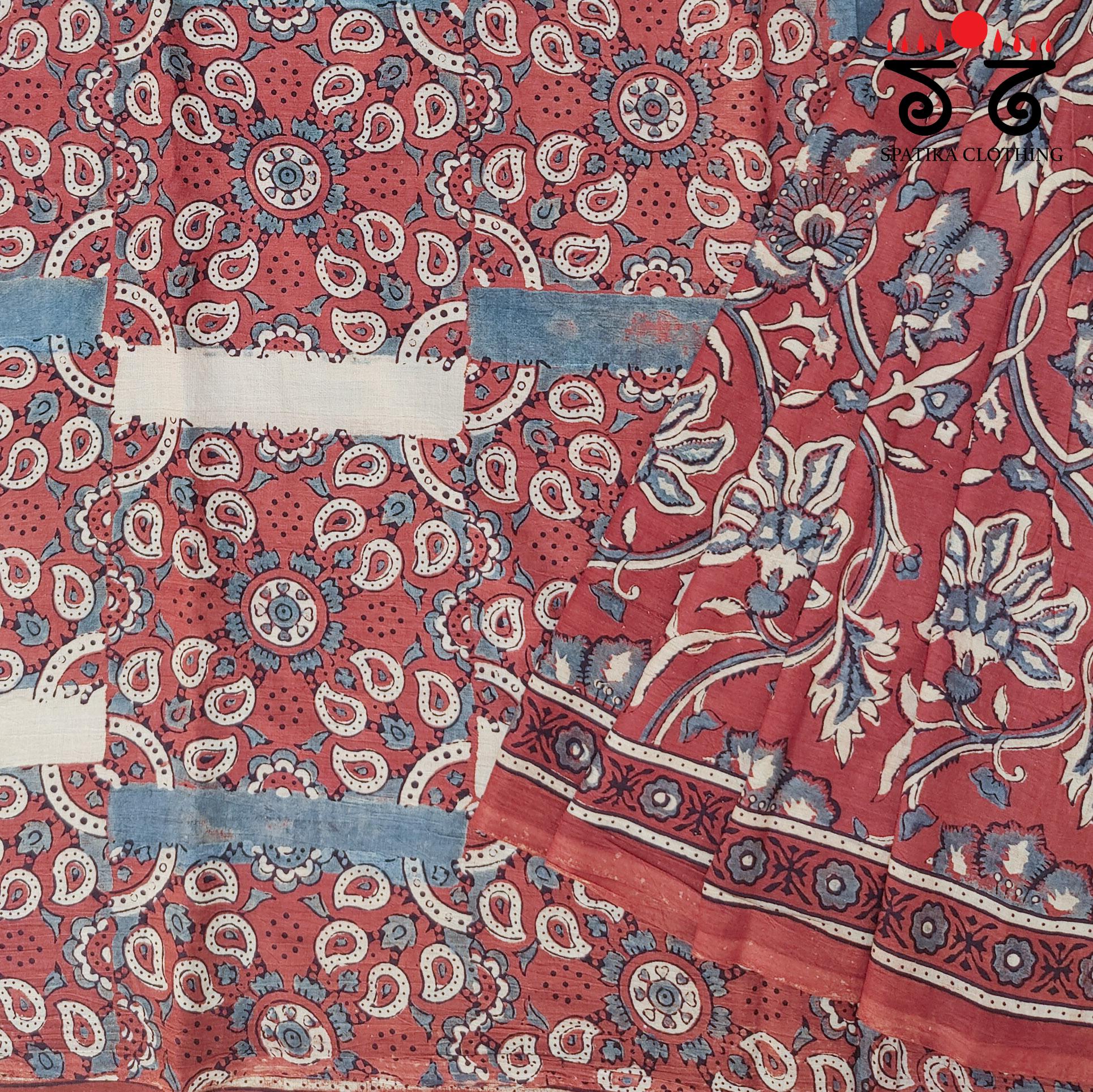 Ajrak Handblock Print on Mulmul Cotton Saree