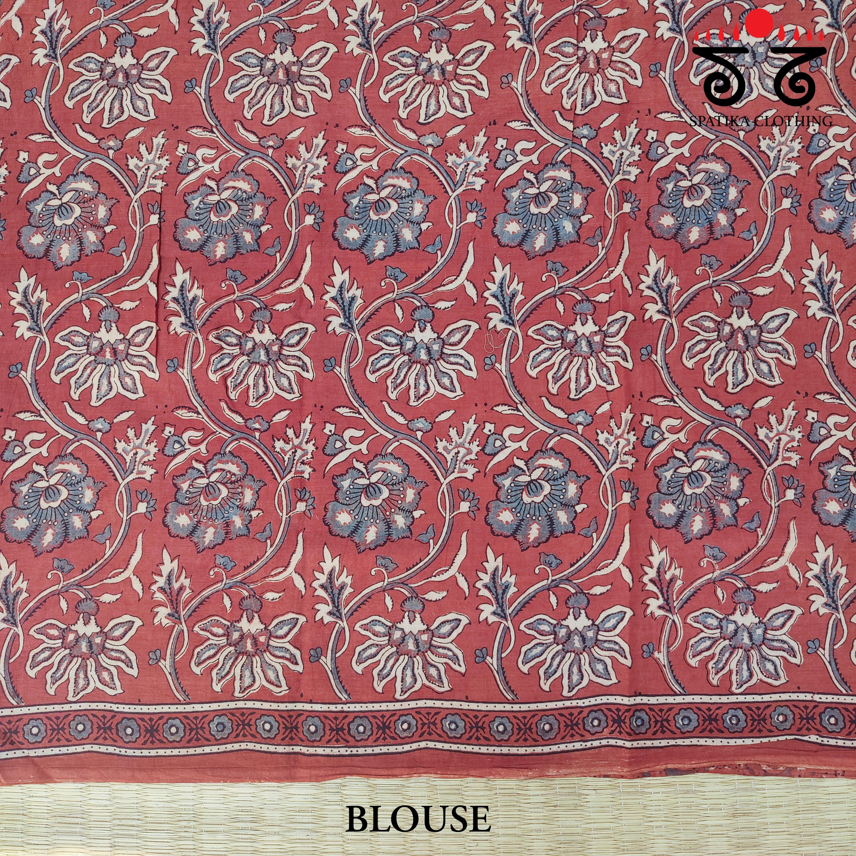 Ajrak Handblock Print on Mulmul Cotton Saree