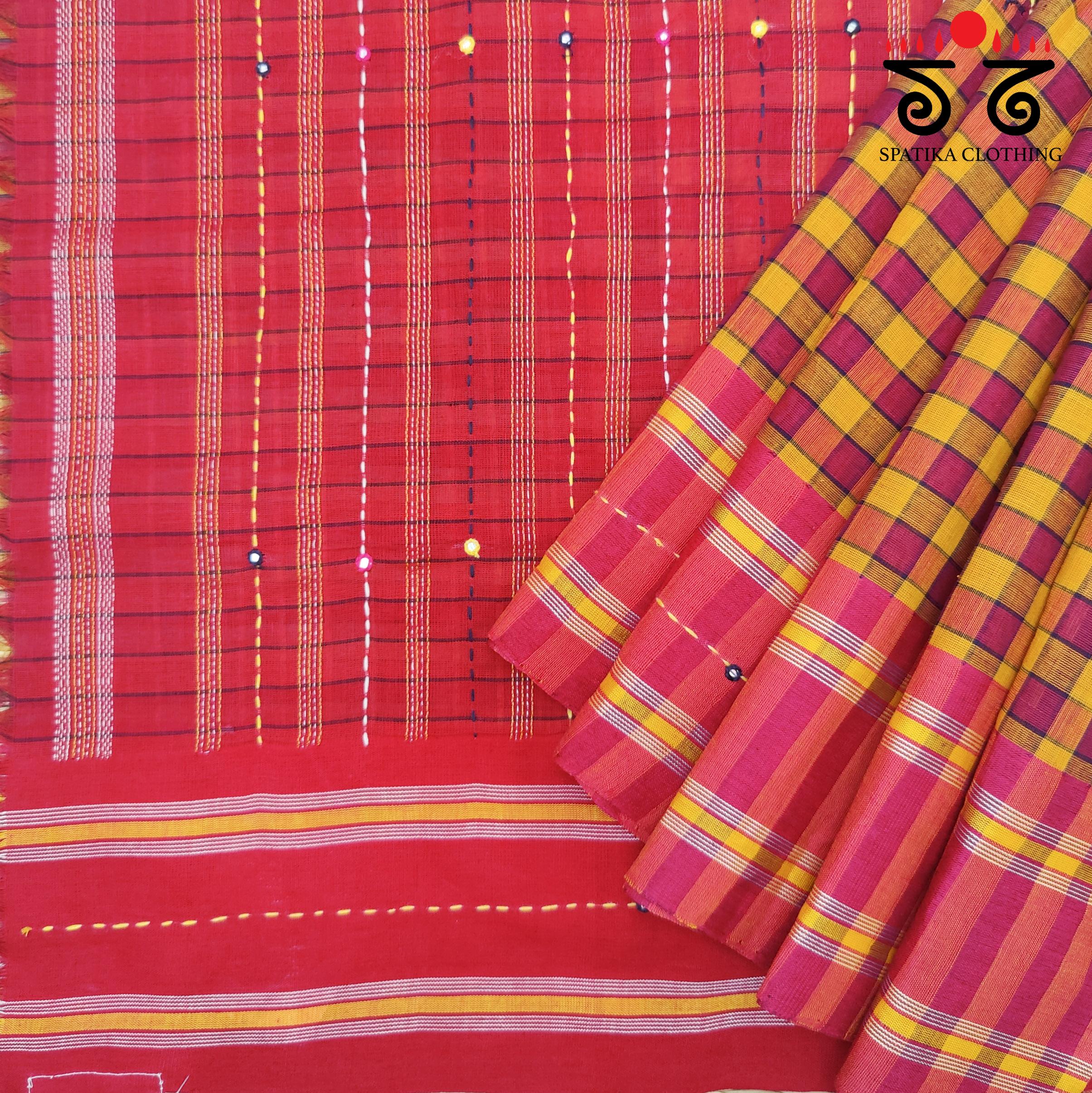 Handembroidered Udupi Check Saree