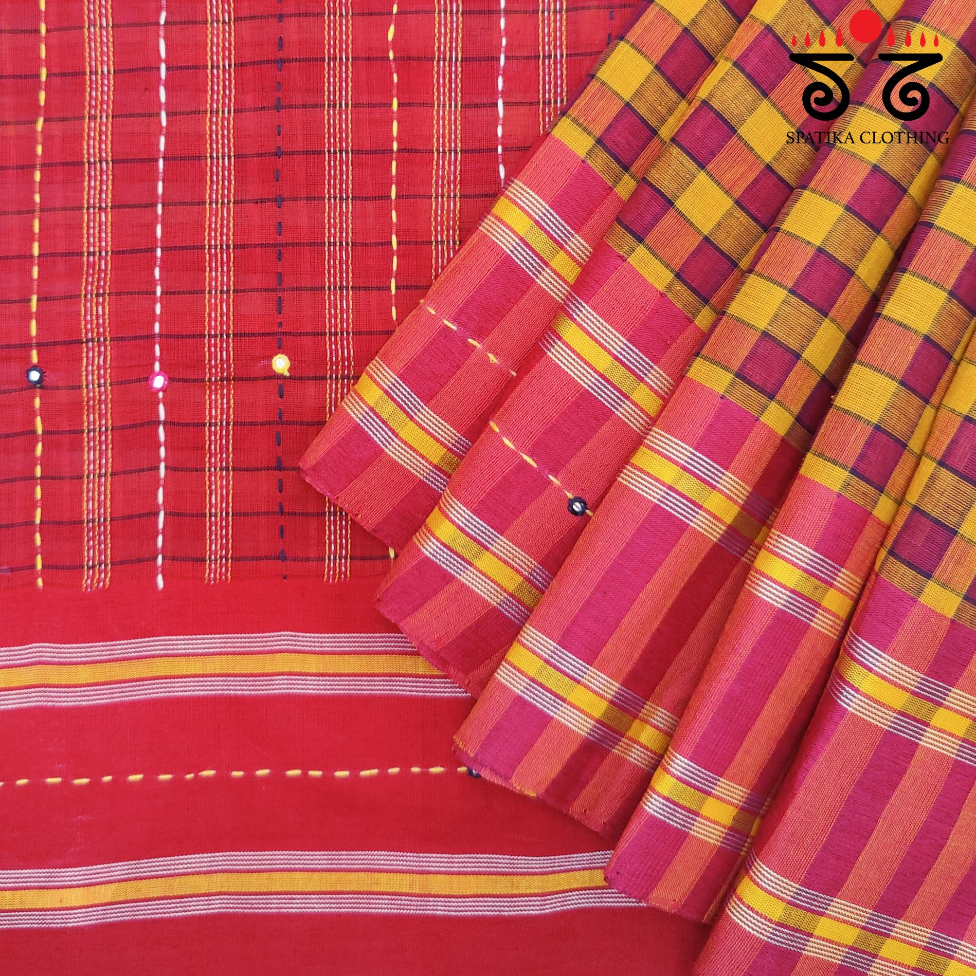 Handembroidered Udupi Check Saree