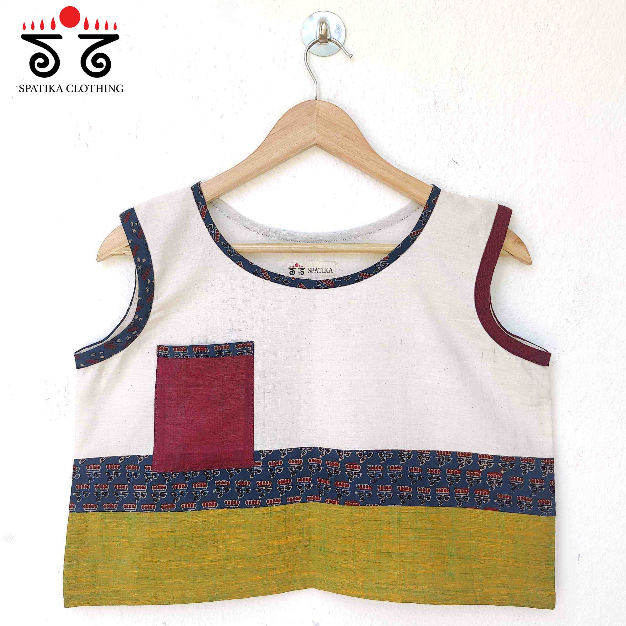 Ajrakh Patch Pocket Crop Top