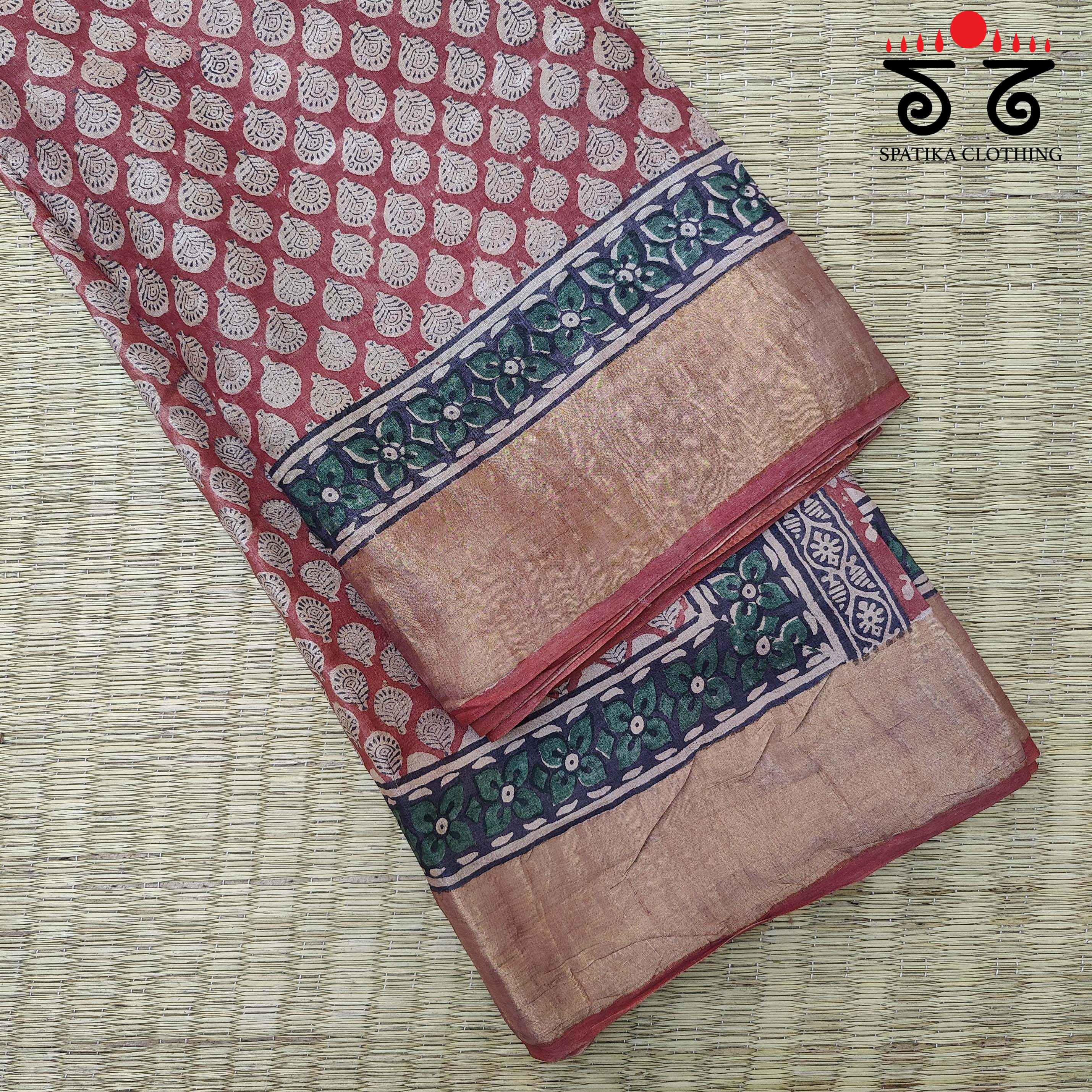 Bagru Handblock Print on Tussar Silk Saree