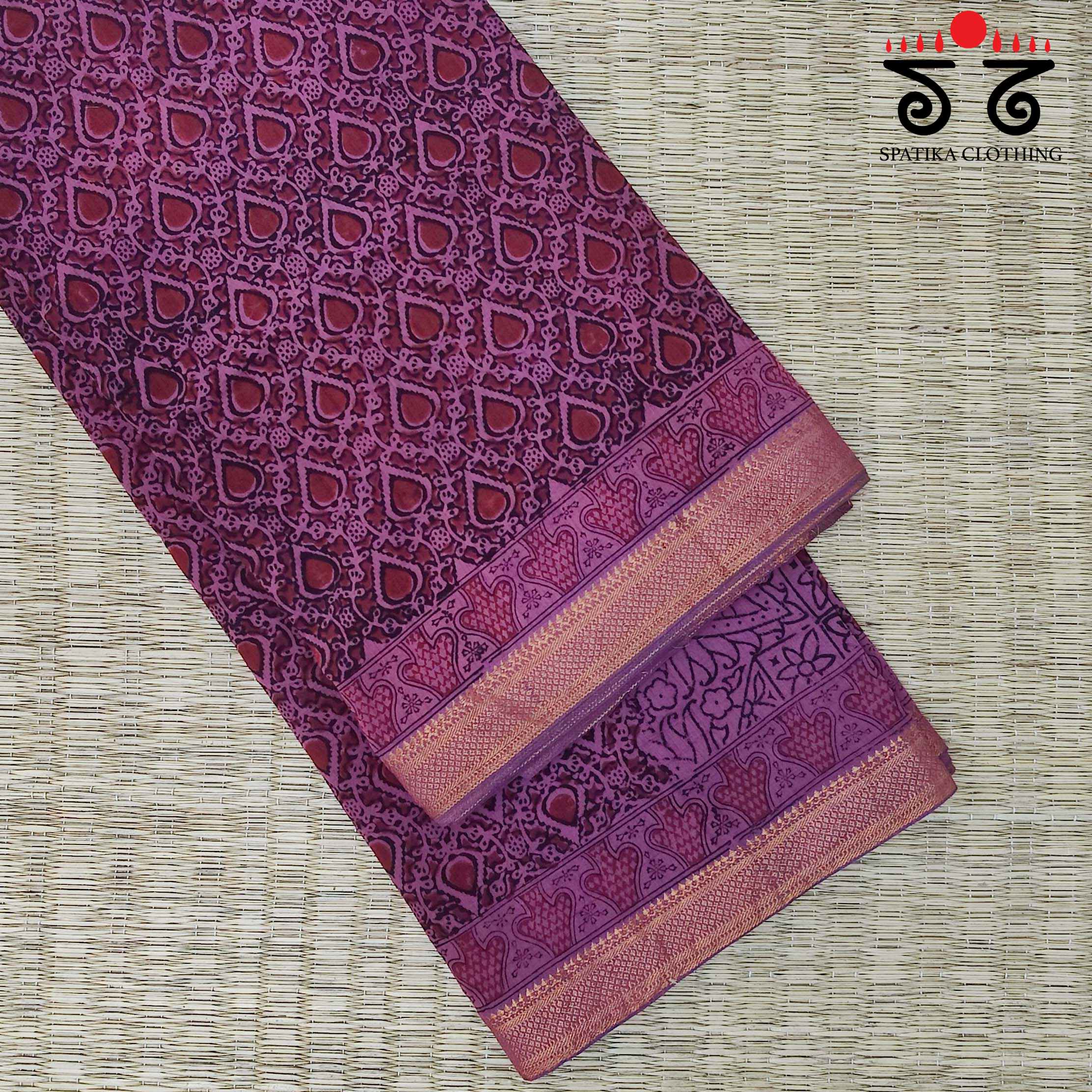 Kalamkari Handblock Print on Mangalagiri Cotton Saree