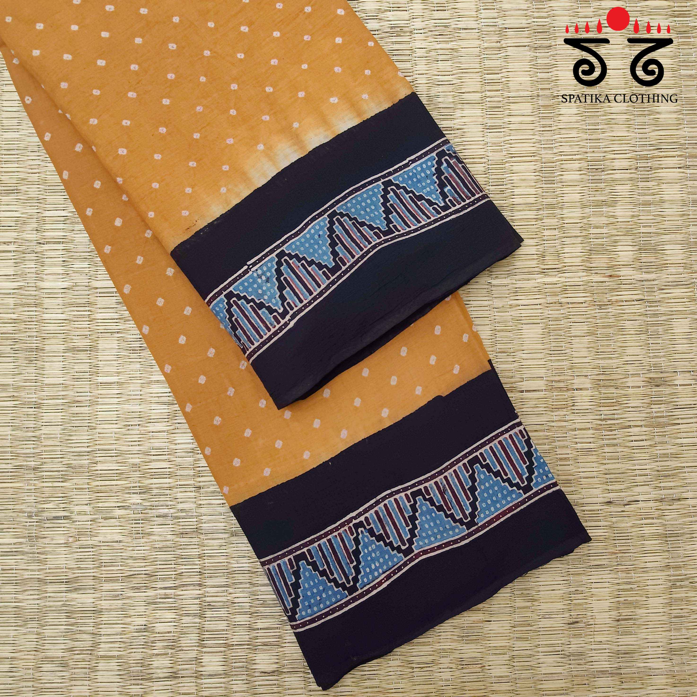 Ajrak - Bandhani on Mulmul Cotton Saree
