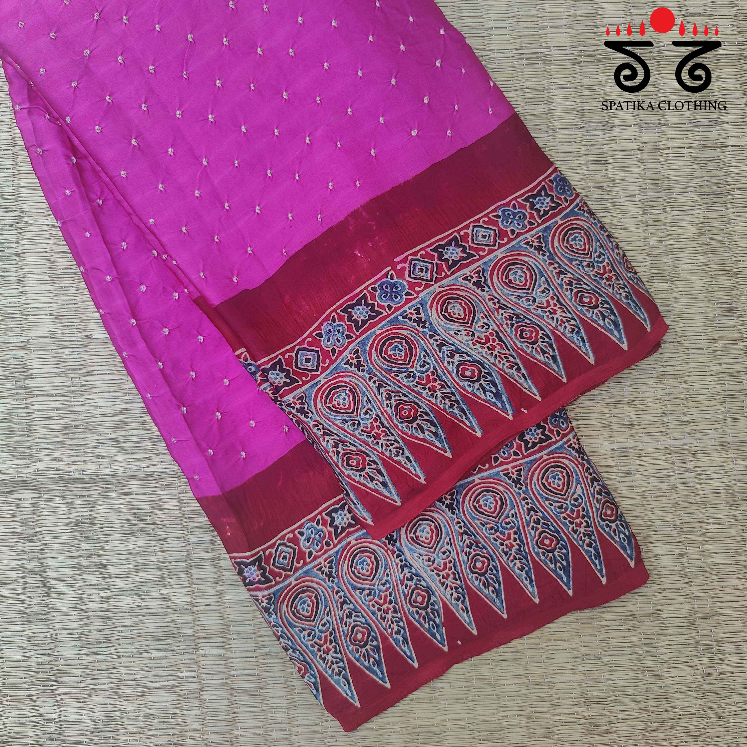 Ajrak - Bandhani on Modal Silk Saree