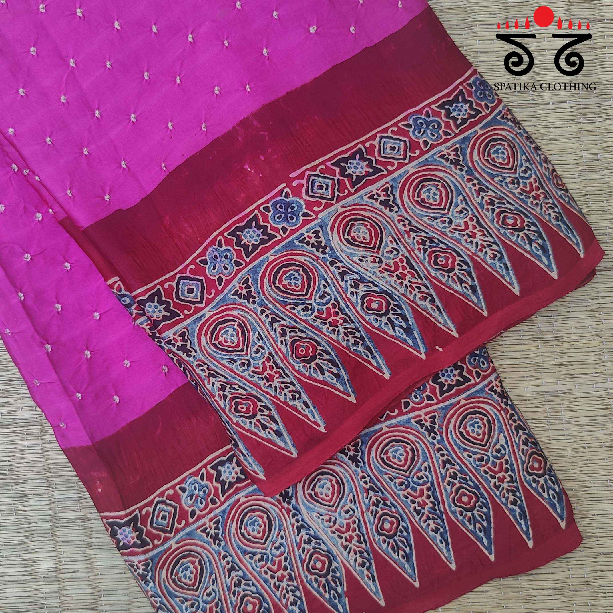 Ajrak - Bandhani on Modal Silk Saree