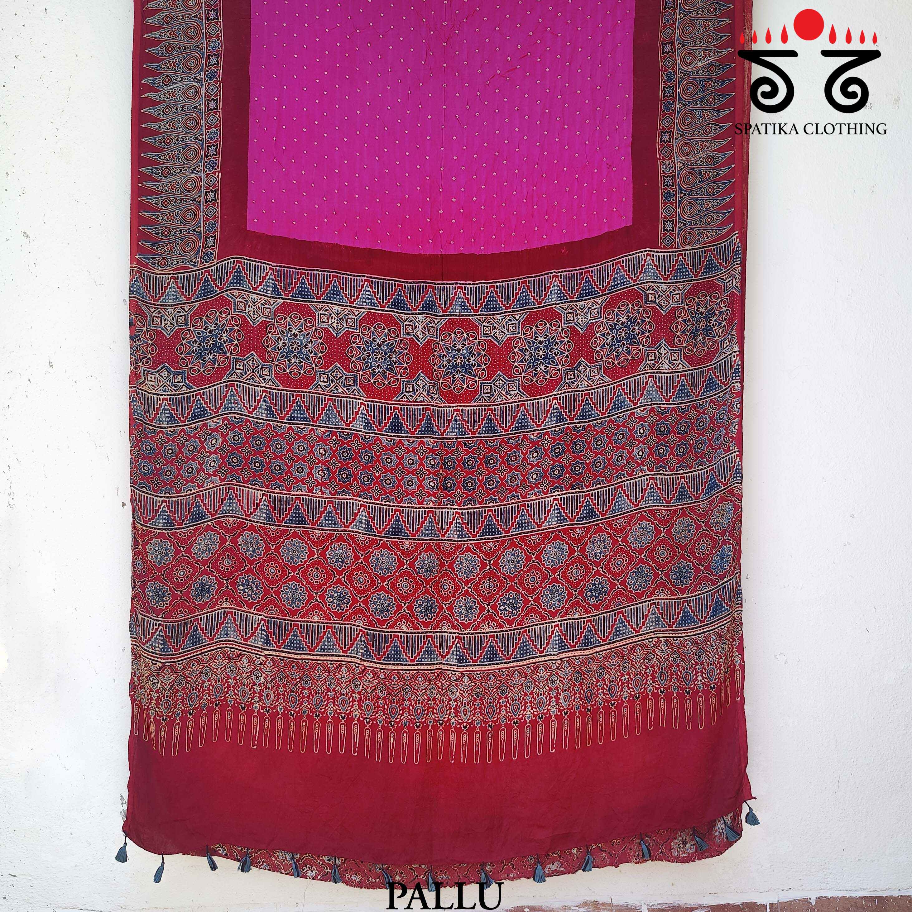 Ajrak - Bandhani on Modal Silk Saree