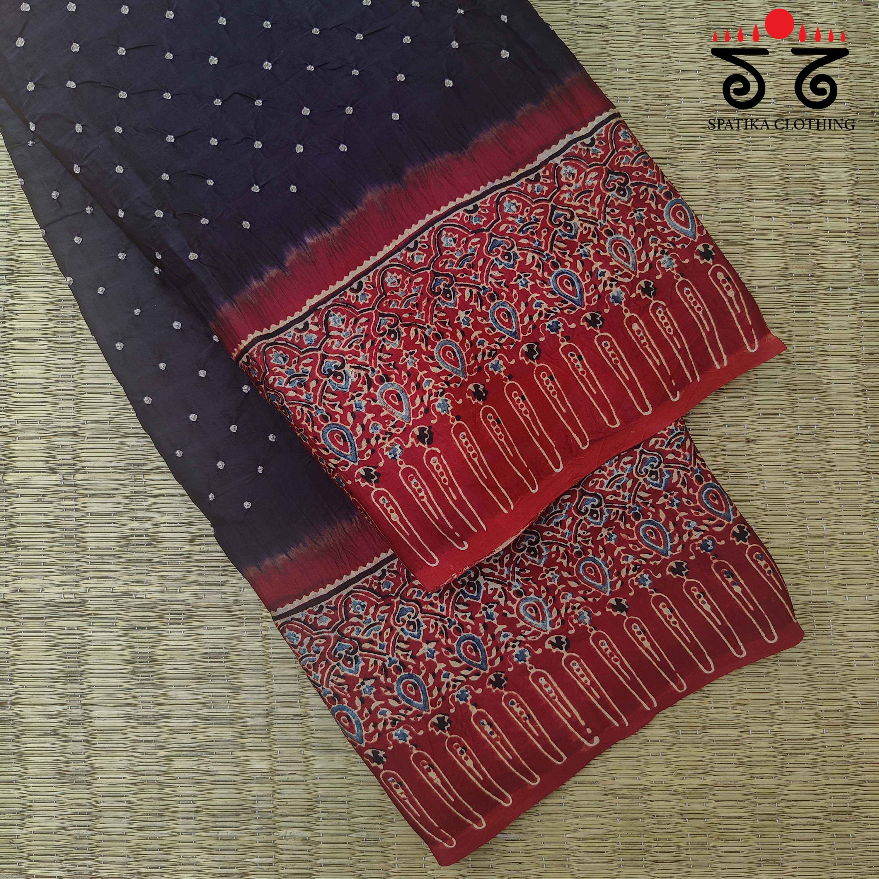 Ajrak - Bandhani on Modal Silk Saree