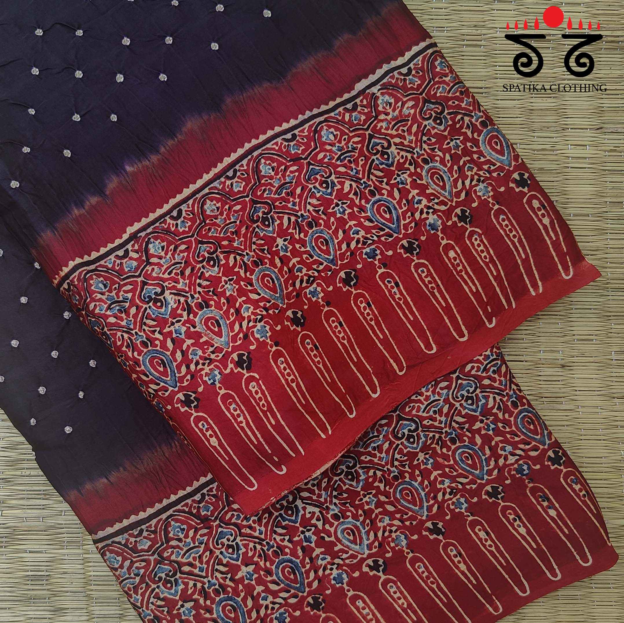 Ajrak - Bandhani on Modal Silk Saree