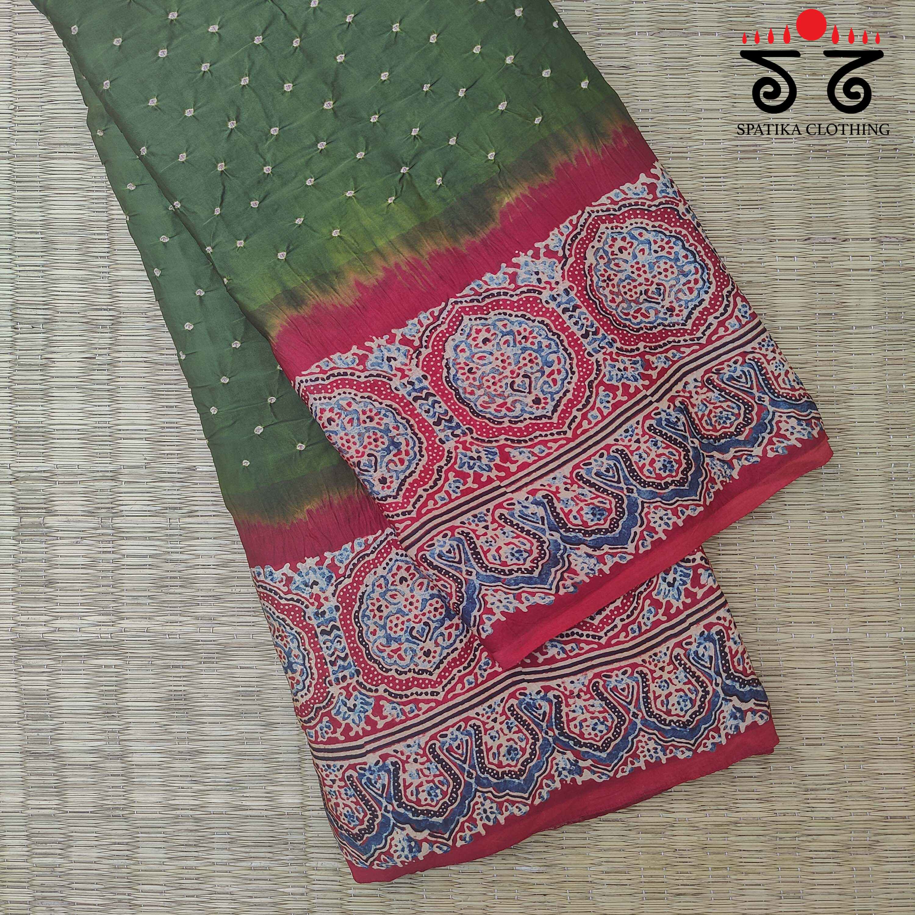 Ajrak - Bandhani on Modal Silk Saree