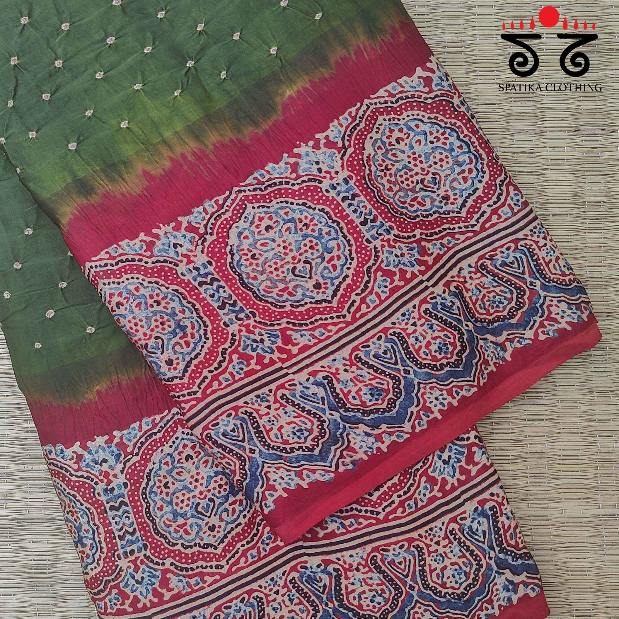 Ajrak - Bandhani on Modal Silk Saree