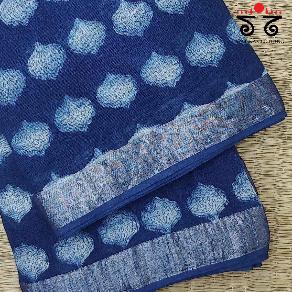 Akola Handblock Print on Linen Saree