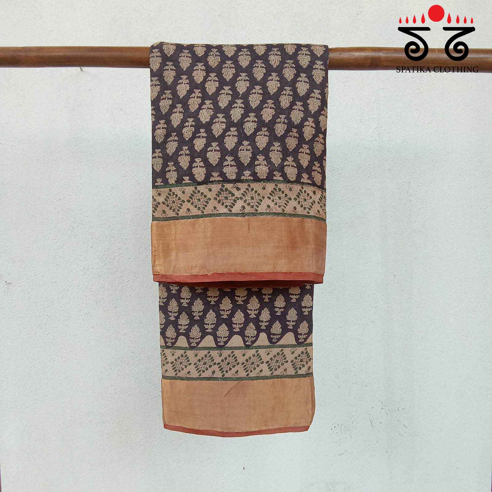 Bagru Handblock Print on Tussar Silk Saree