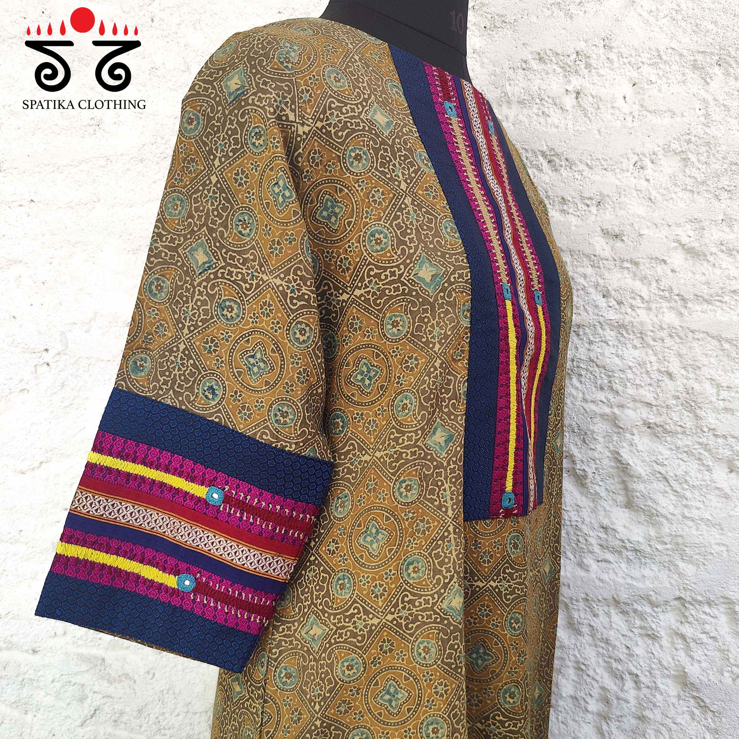 Ajrakh -  Khun Hand Embroidered Kurta