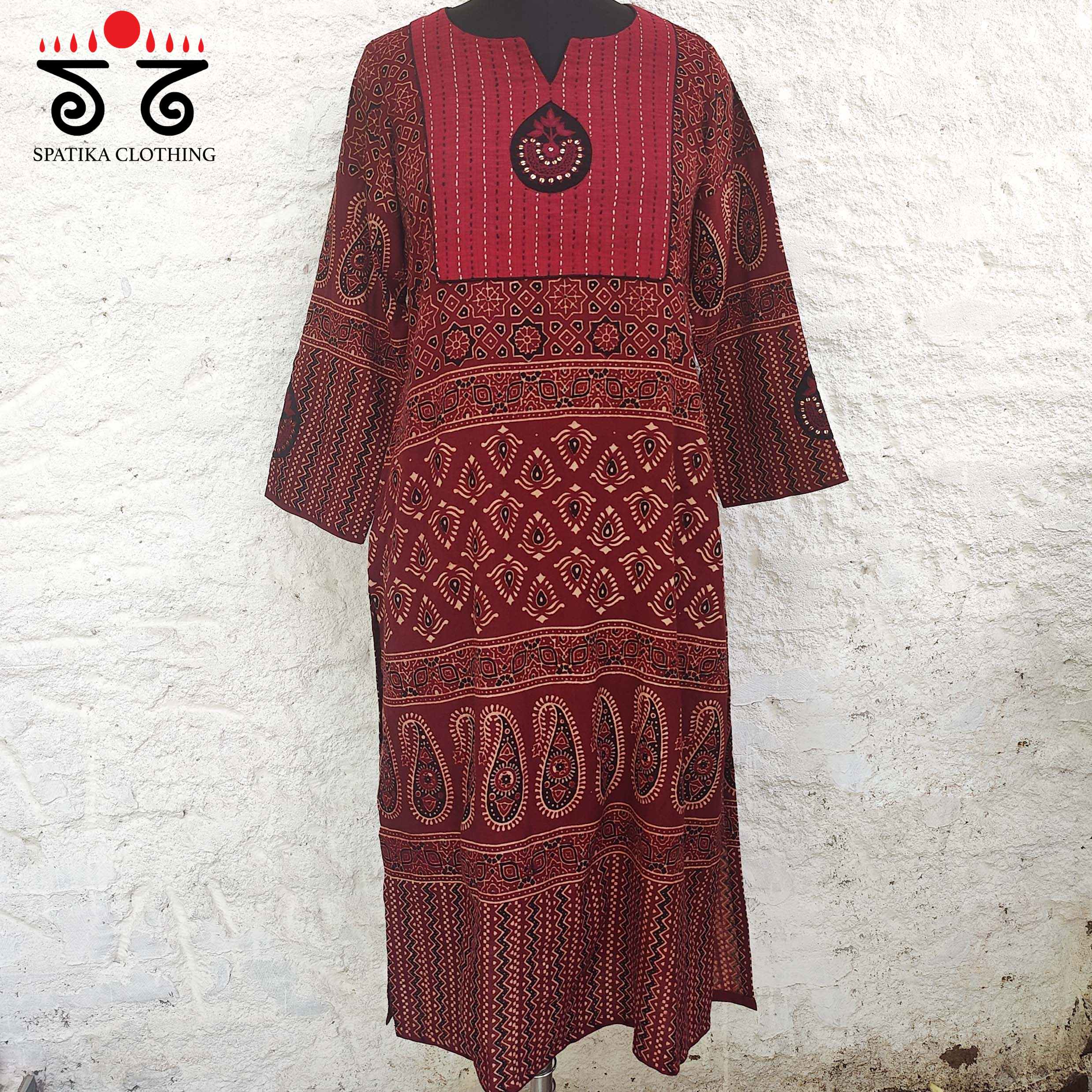 Ajrakh - Inlay Hand Embroidered Kurta