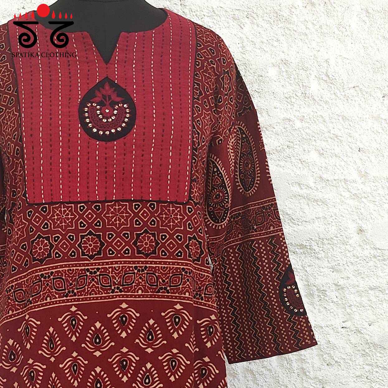Ajrakh - Inlay Hand Embroidered Kurta