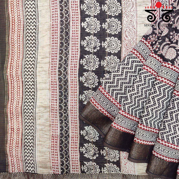 Bagh Handblock Print on Silk Cotton Saree