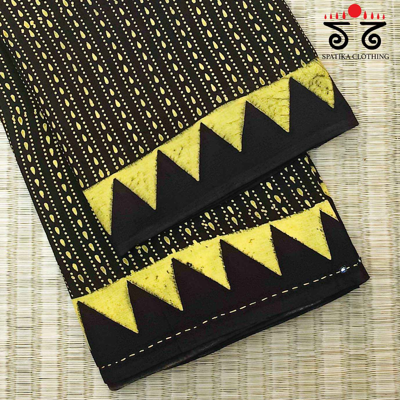 Ajrakh - Hand Embroidered on Mulmul Cotton Saree