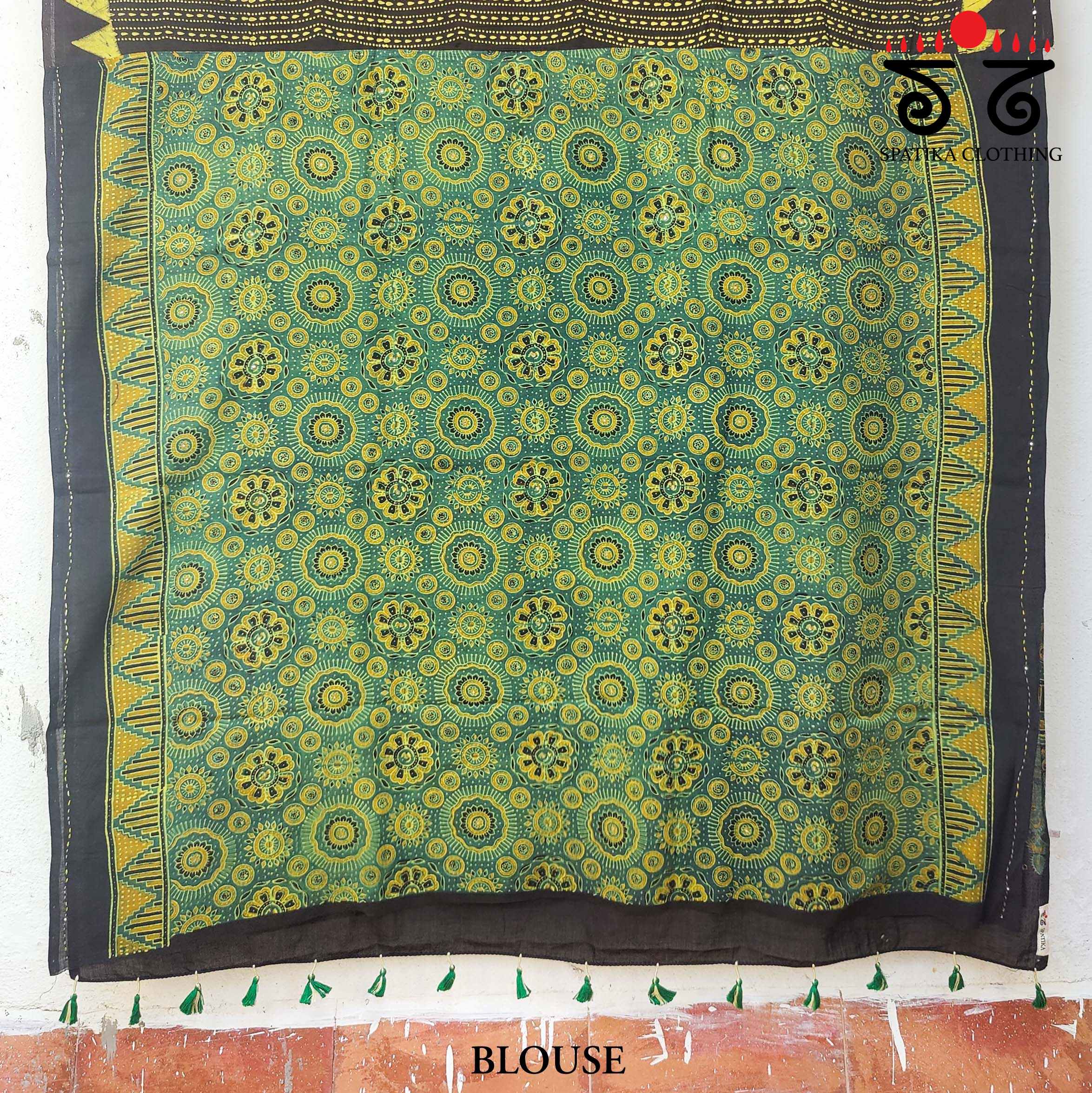 Ajrakh - Hand Embroidered on Mulmul Cotton Saree