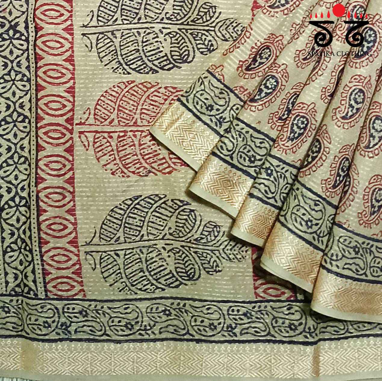Bagh Handblock Print on Maheshwari Cotton Saree