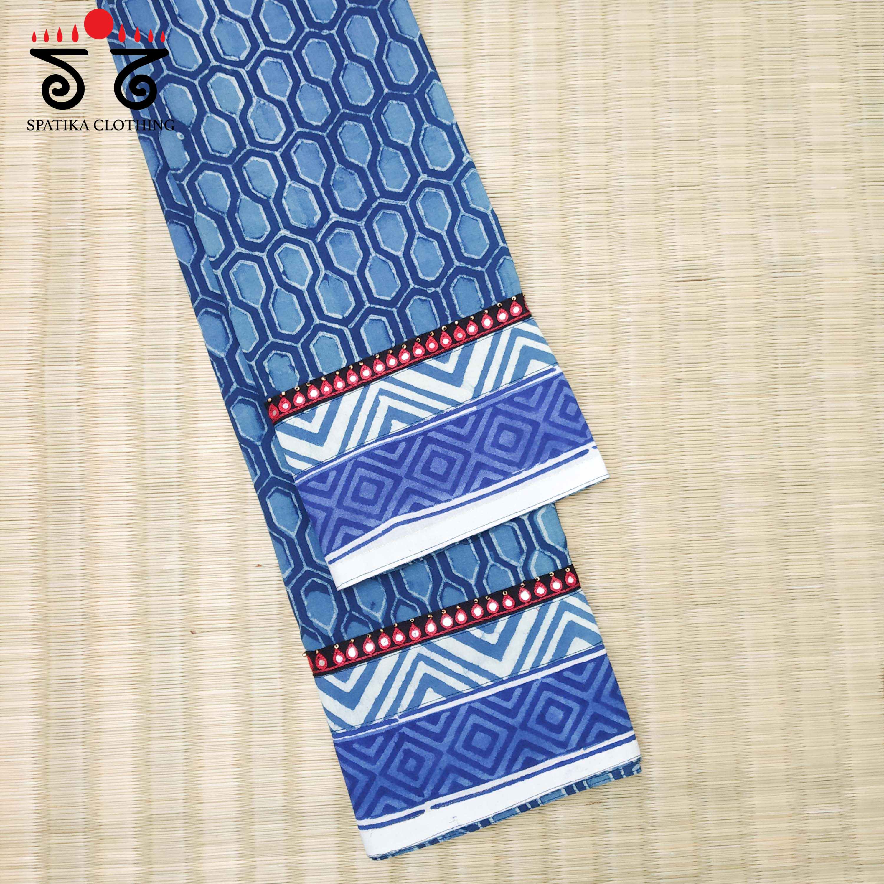 Indigo - Hand Embroidered Blouse Fabric