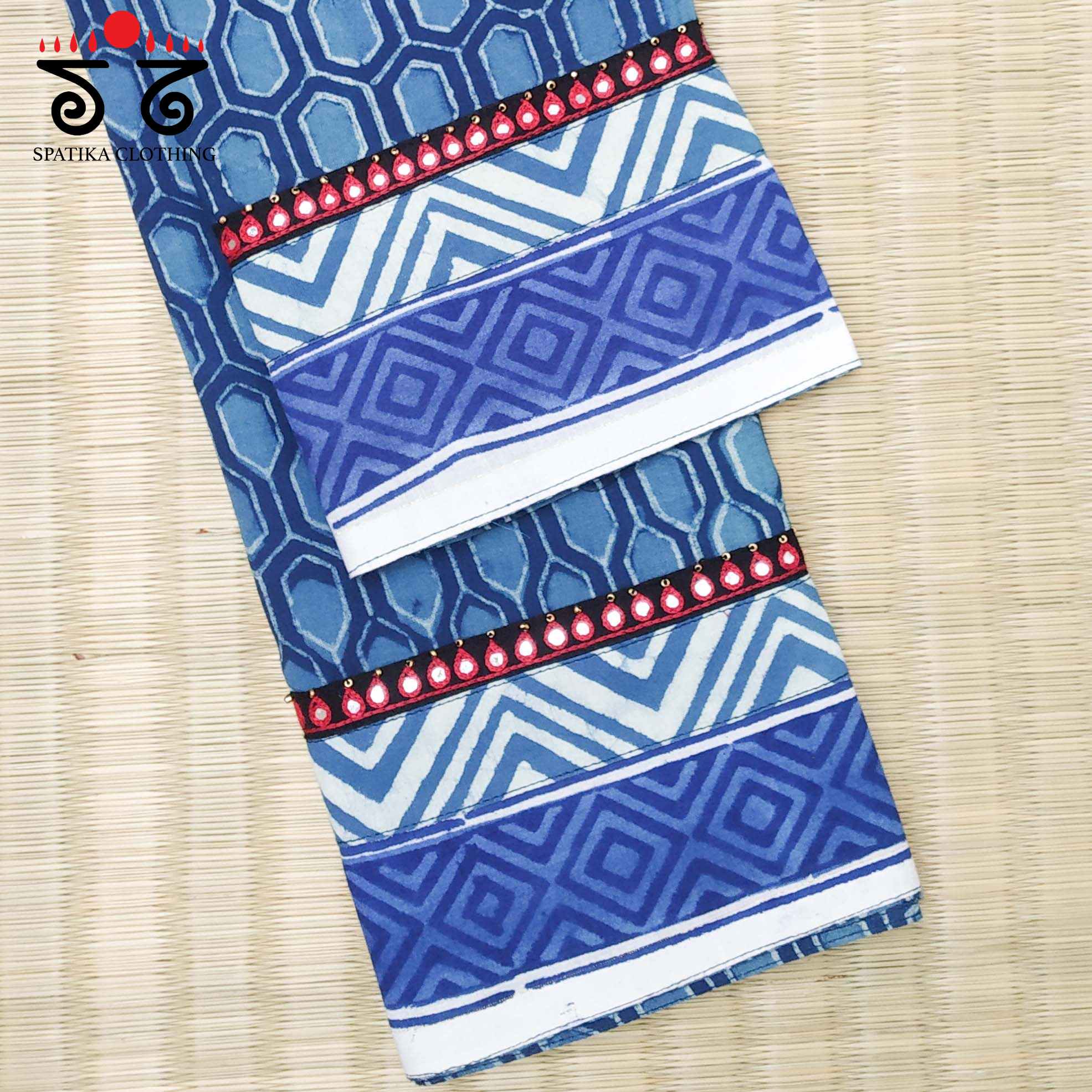 Indigo - Hand Embroidered Blouse Fabric