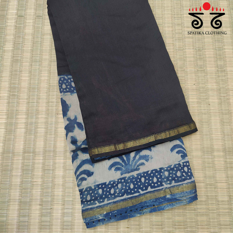 Bagru Handblock Print on Chanderi Silk Cotton Saree