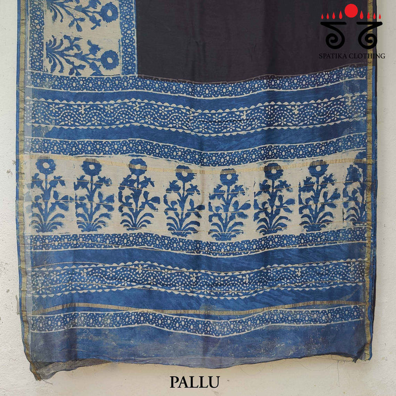 Bagru Handblock Print on Chanderi Silk Cotton Saree