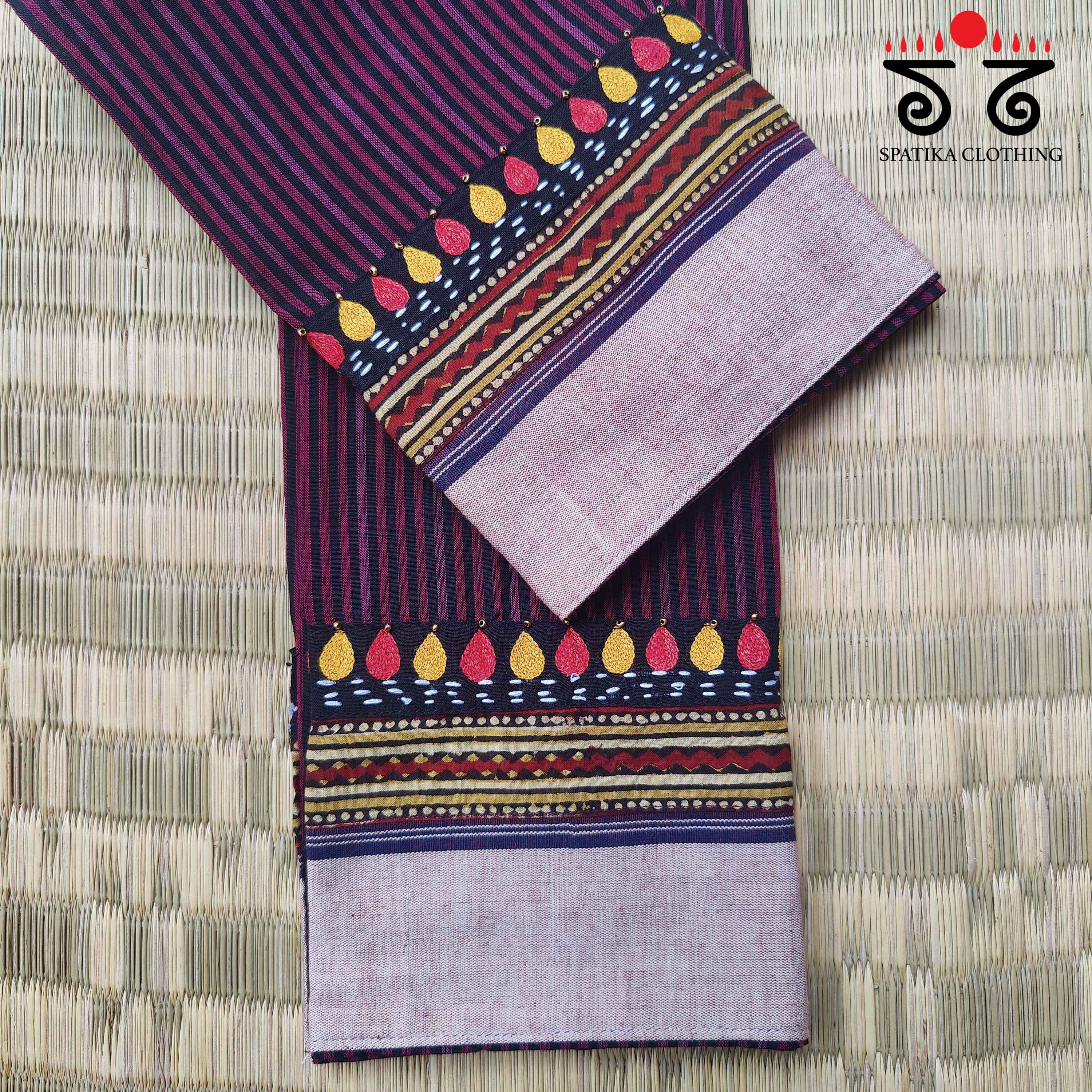 Handwoven Cotton -  Hand Embroidered Blouse Fabric