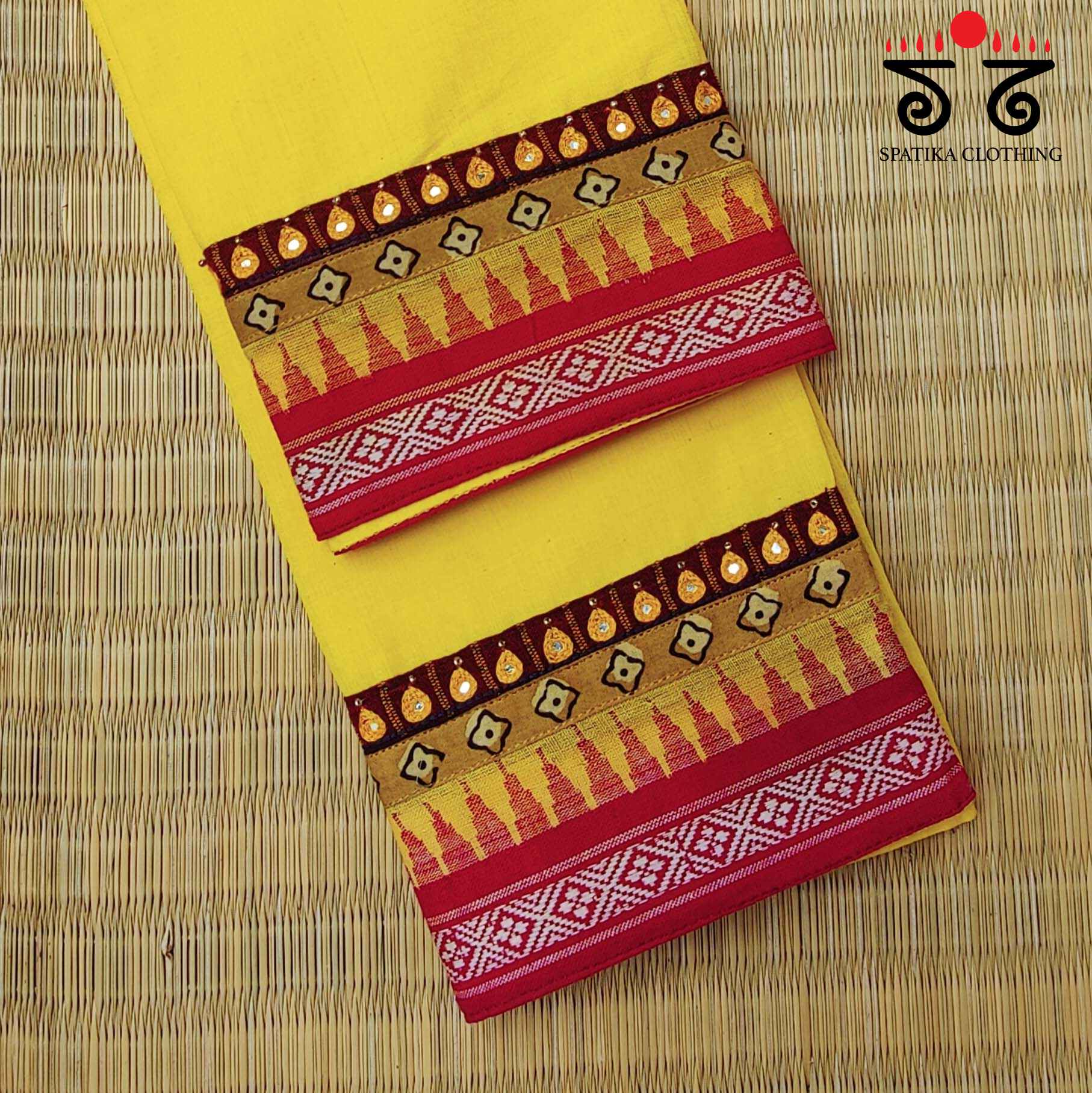 Mangalagiri Cotton -  Hand Embroidered Blouse Fabric