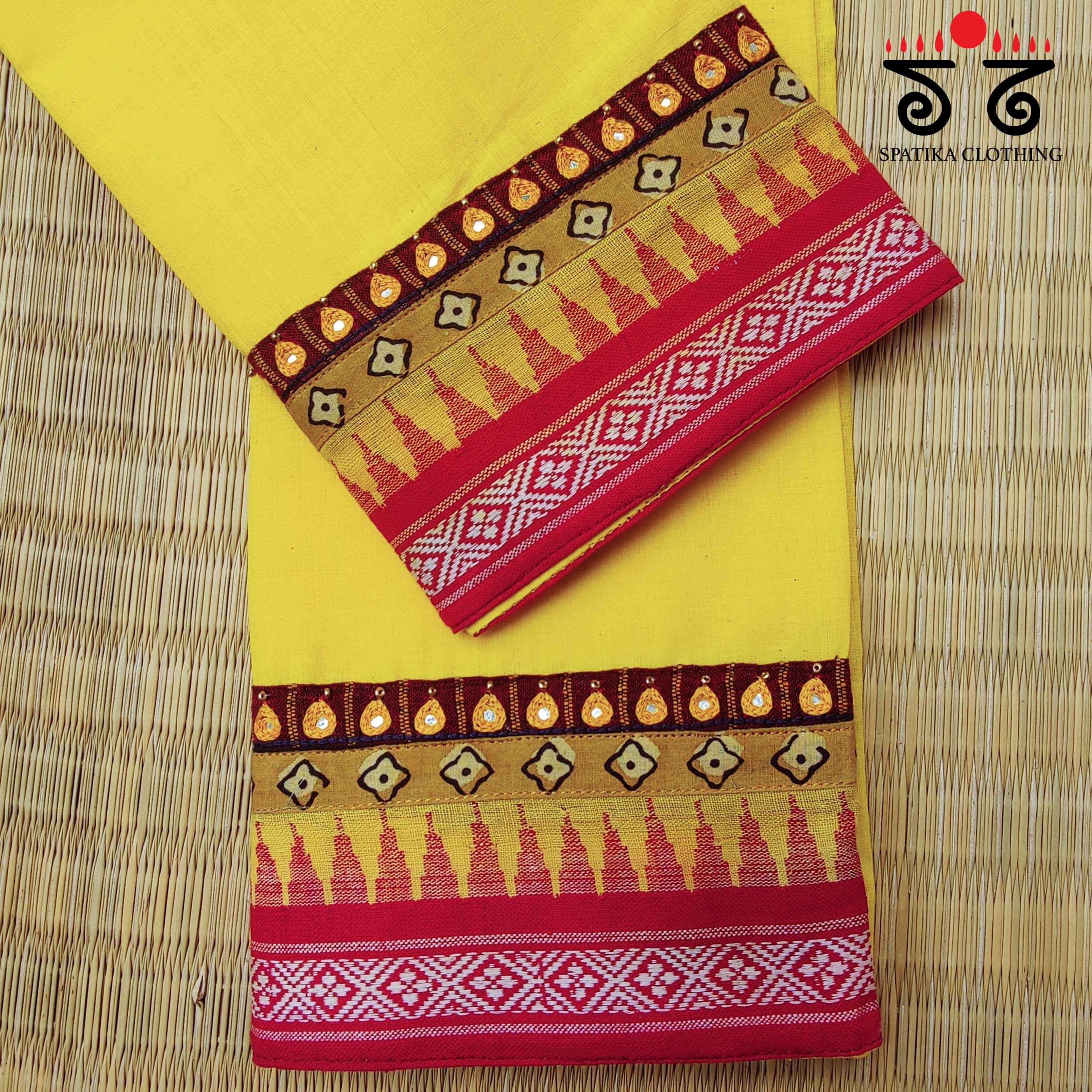 Mangalagiri Cotton -  Hand Embroidered Blouse Fabric