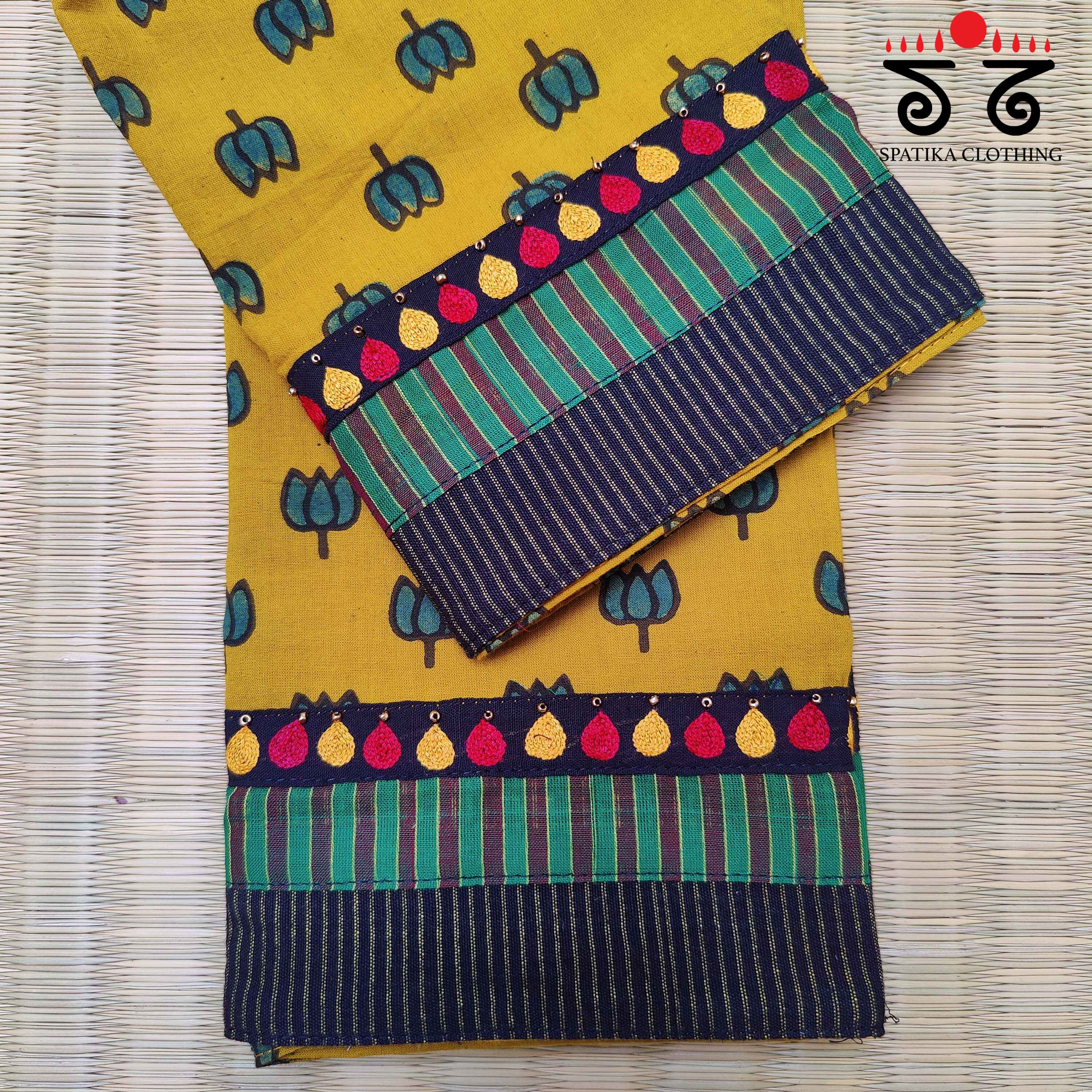 Ajrakh - Hand Embroidered Blouse Fabric