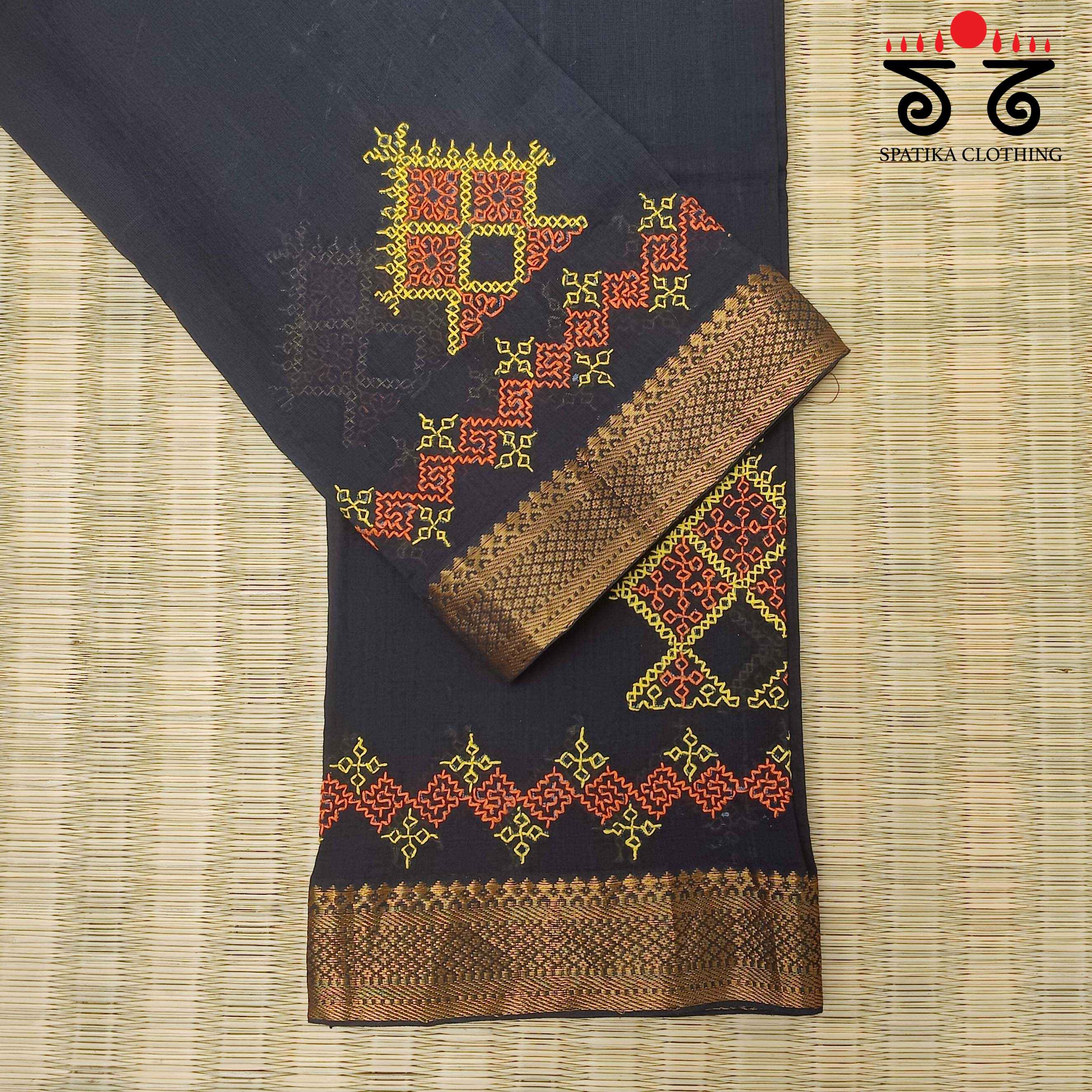 Kasuti Handembroidery on Mangalagiri Cotton Blouse Fabric