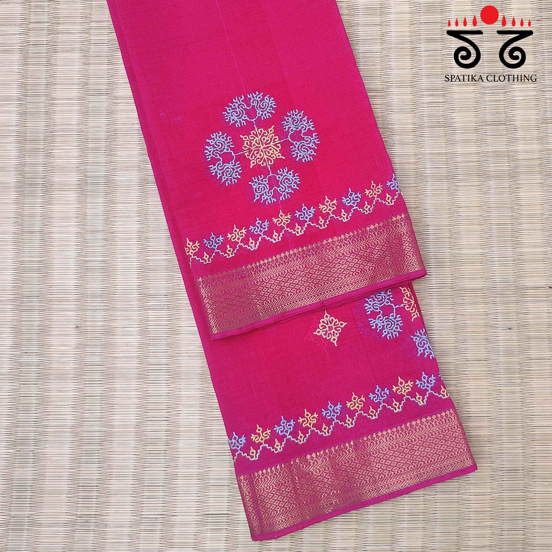 Kasuti Handembroidery on Mangalagiri Cotton Blouse Fabric
