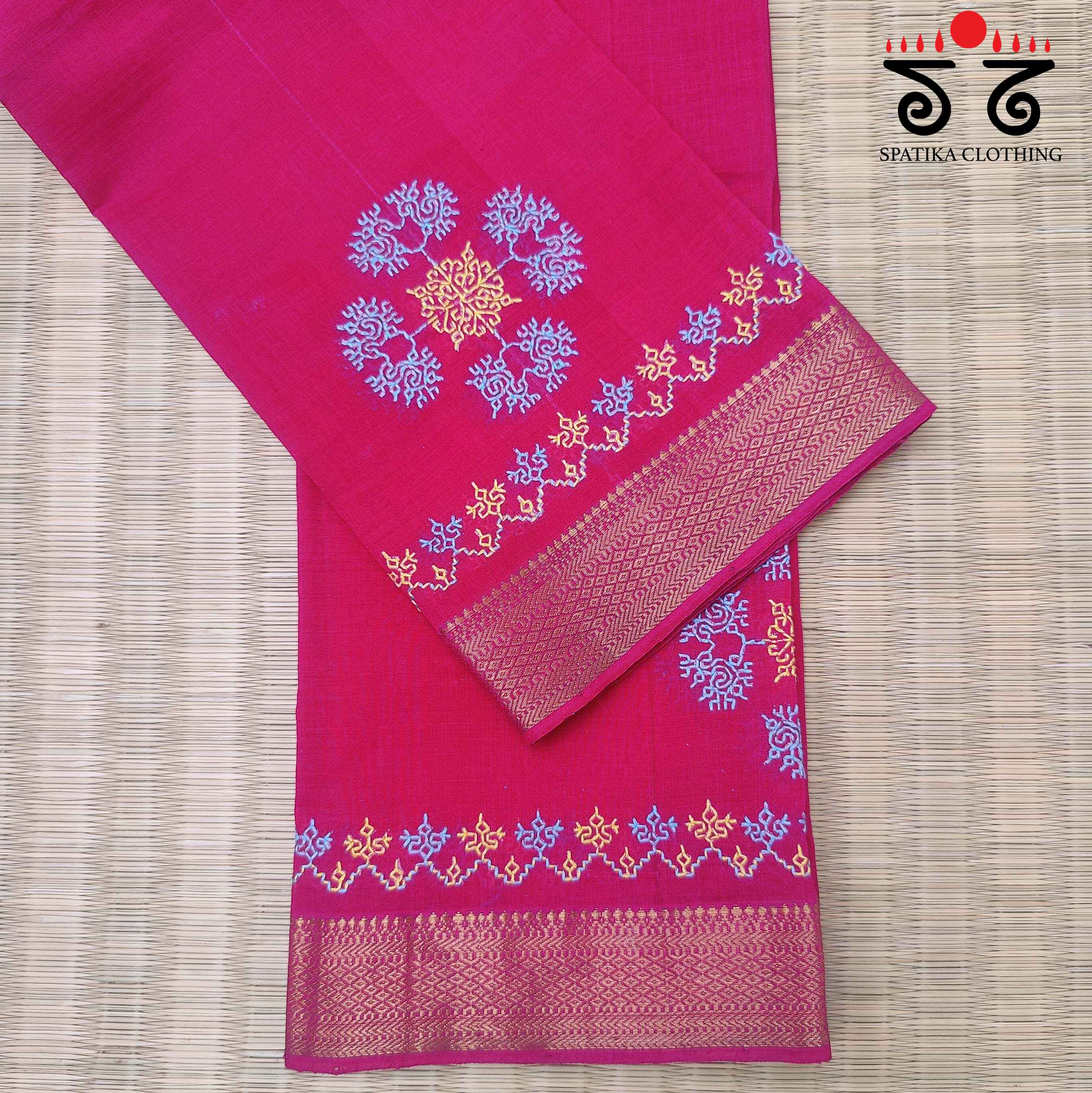 Kasuti Handembroidery on Mangalagiri Cotton Blouse Fabric