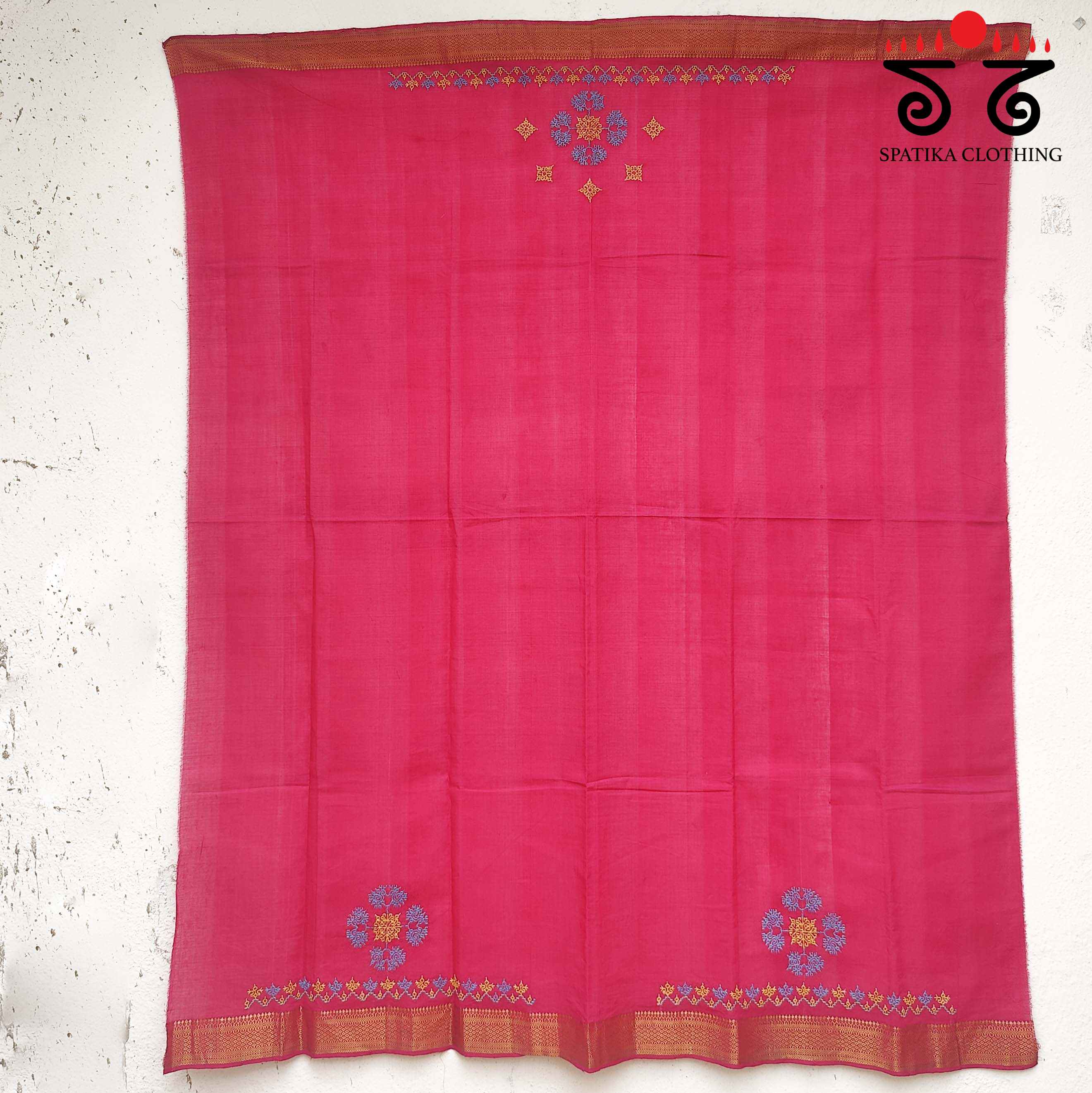 Kasuti Handembroidery on Mangalagiri Cotton Blouse Fabric