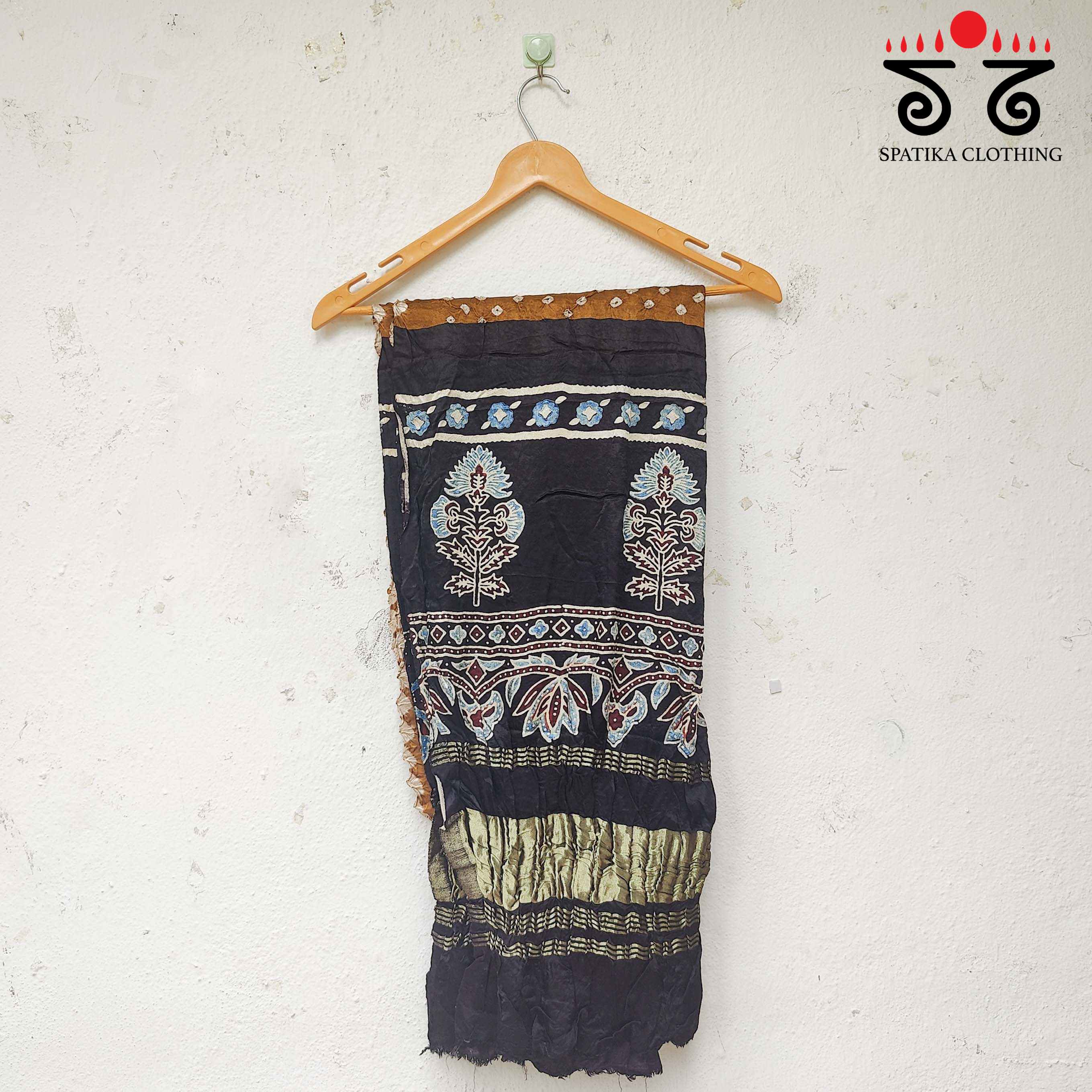 Bandhani - Ajrakh on Modal Silk Dupatta