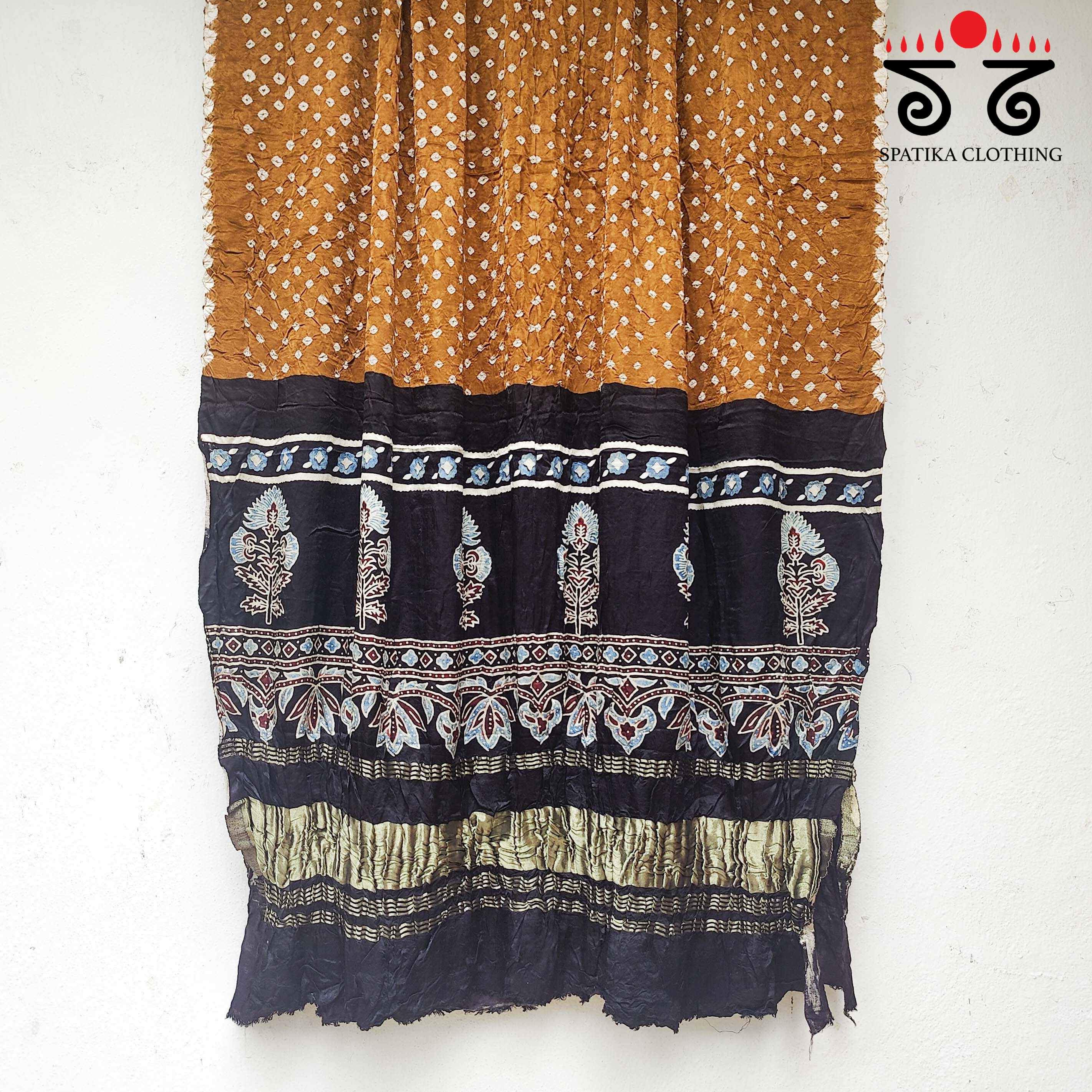 Bandhani - Ajrakh on Modal Silk Dupatta
