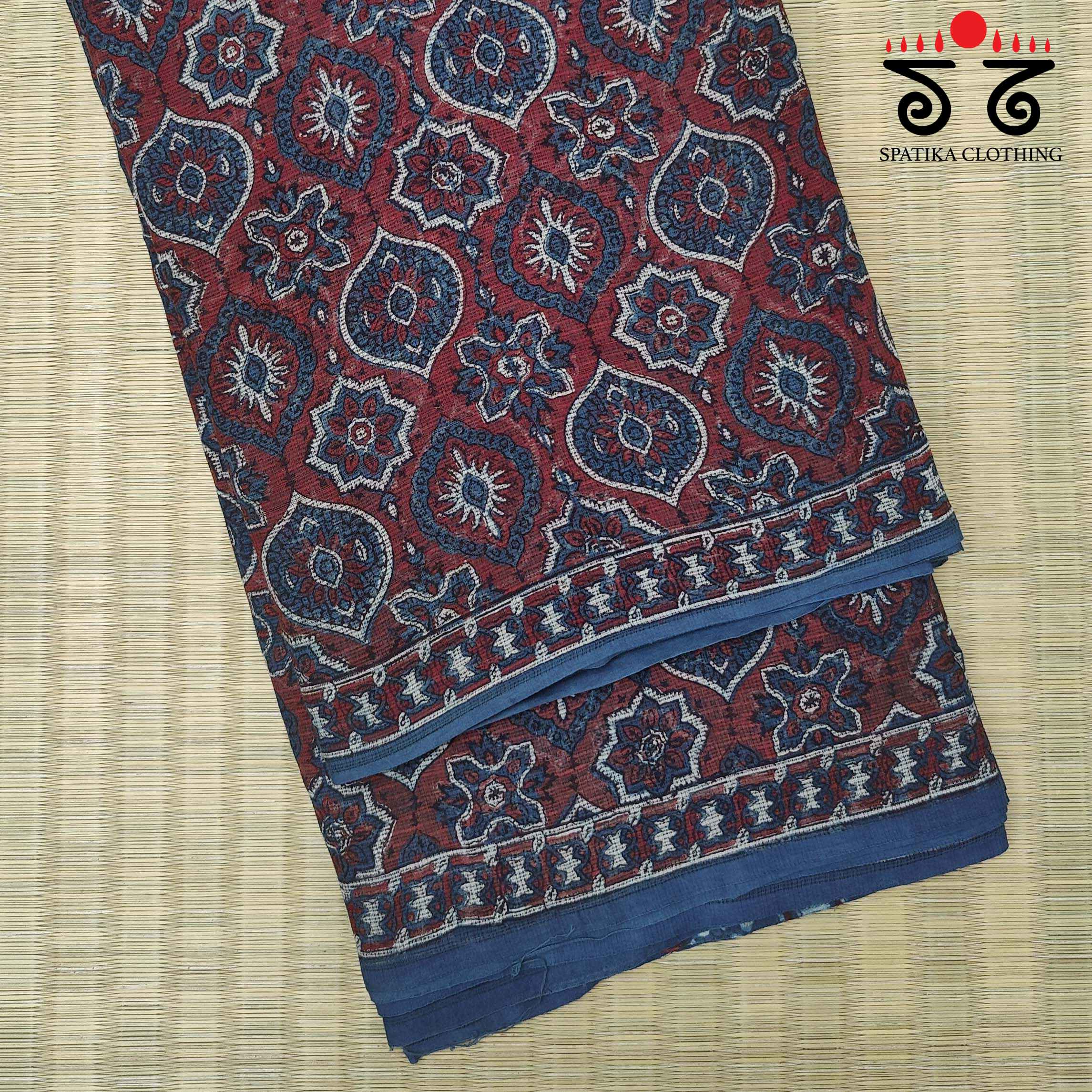 Ajrakh Handblock Print on Kota Cotton Saree