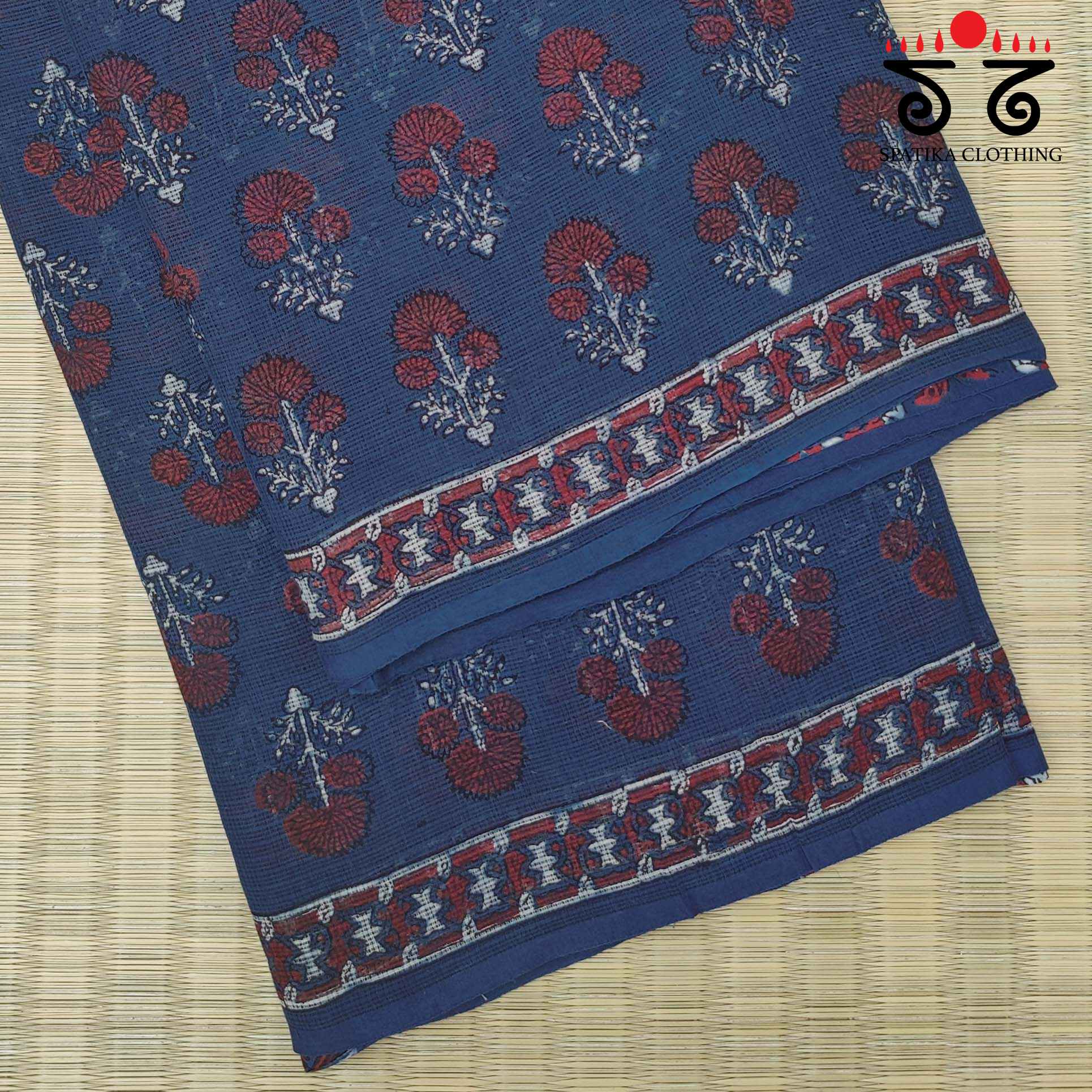 Ajrakh Handblock Print on Kota Cotton Saree