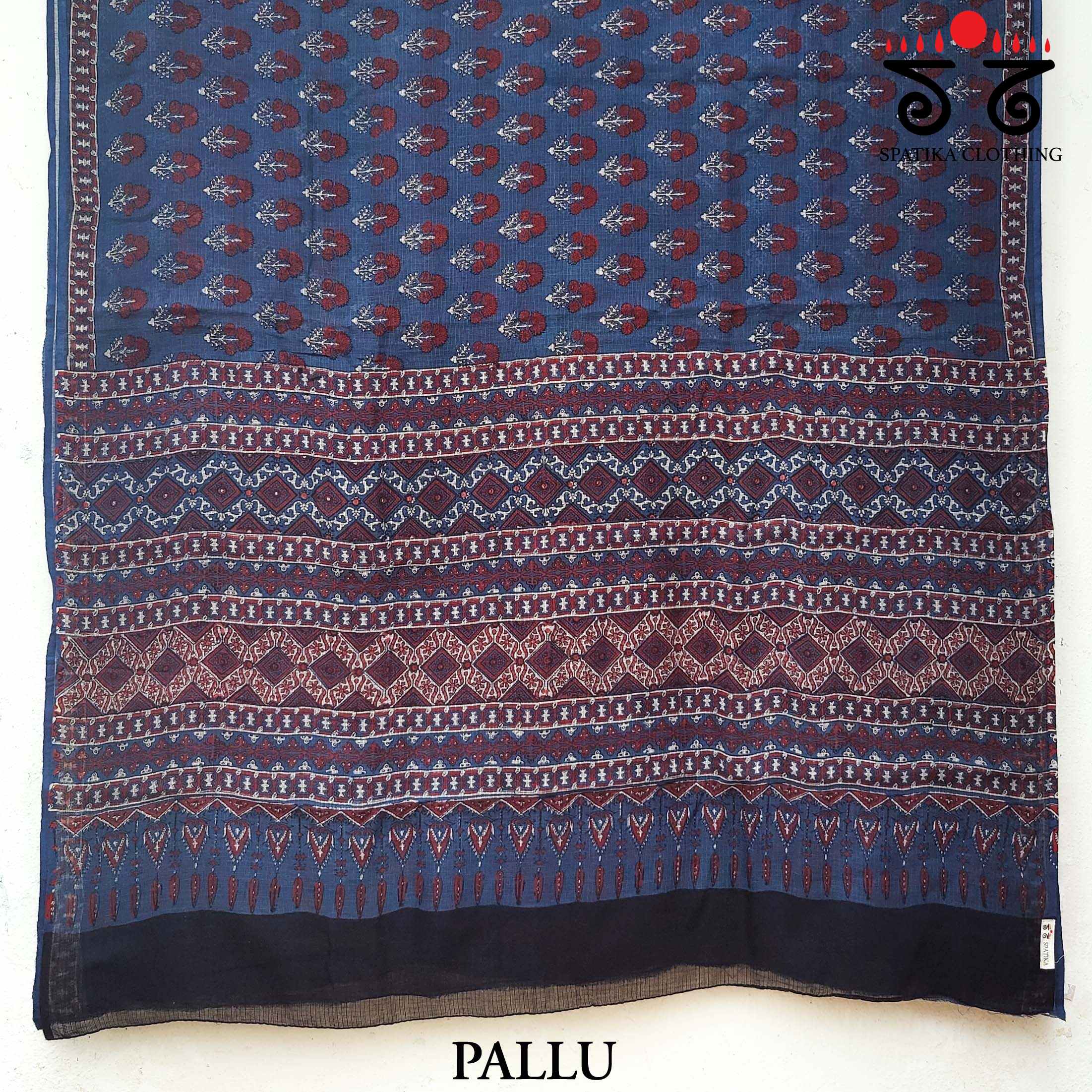 Ajrakh Handblock Print on Kota Cotton Saree