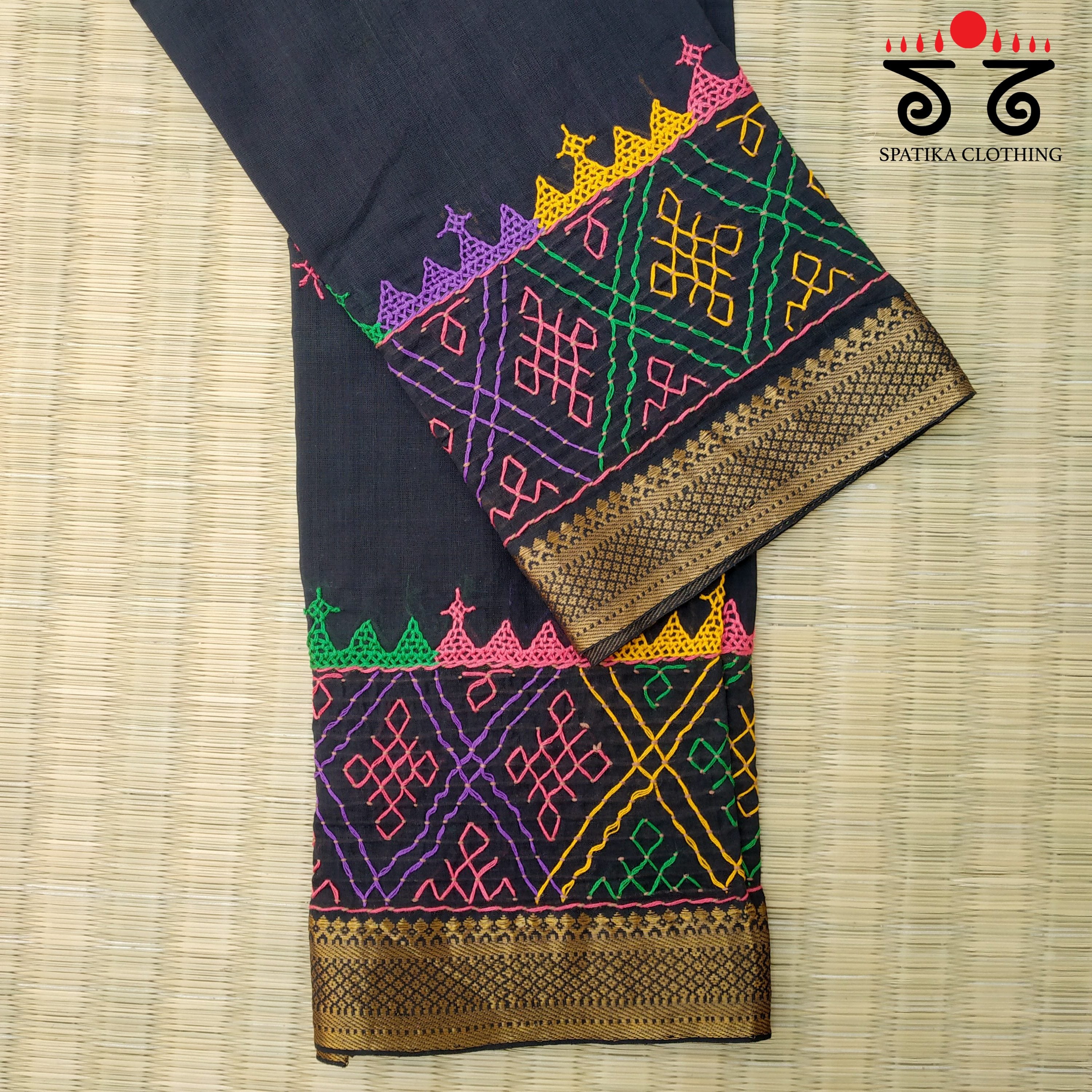 Lambani Handembroidery on Mangalagiri Cotton Blouse Fabric