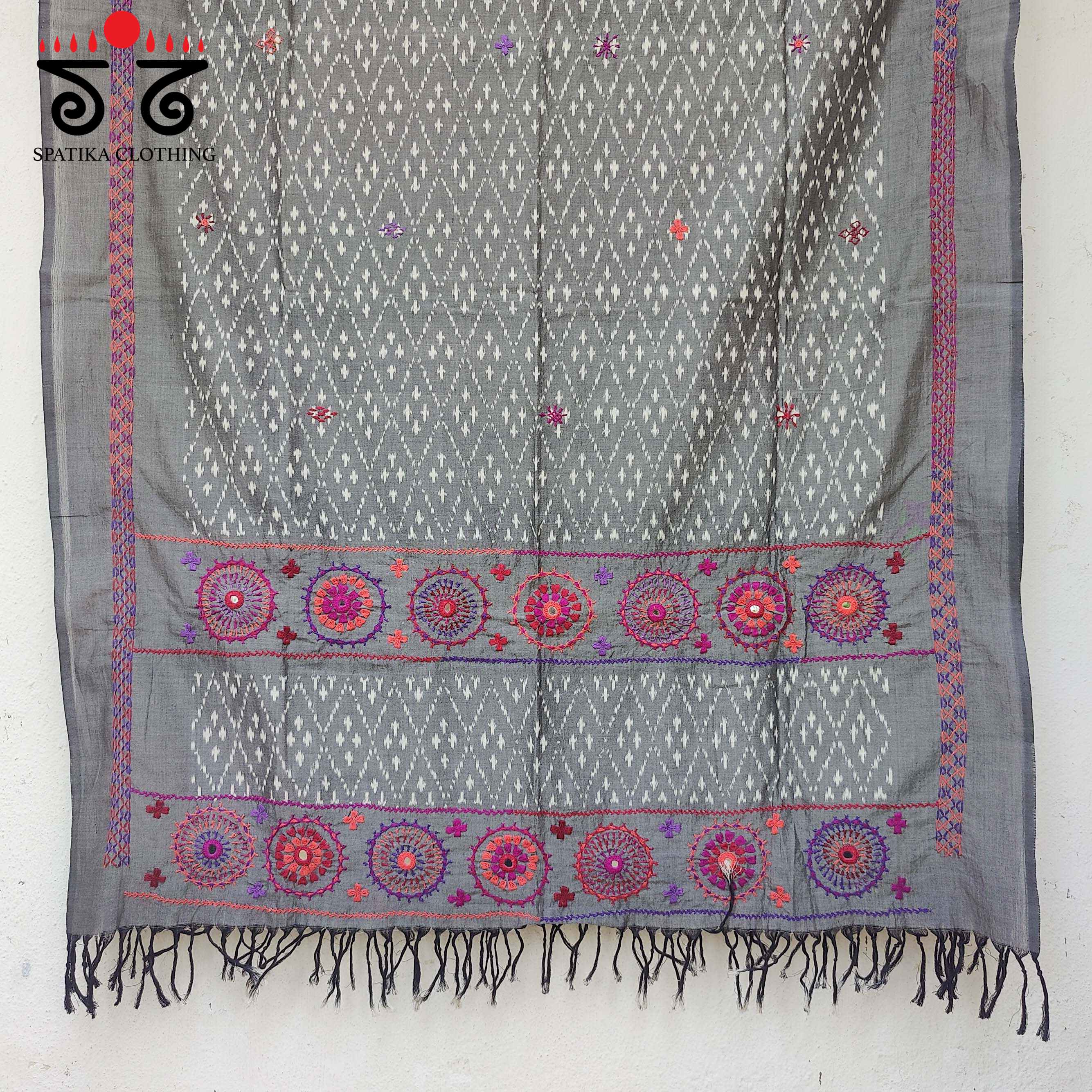 Lambani Handembroidery on Ikat Dupatta