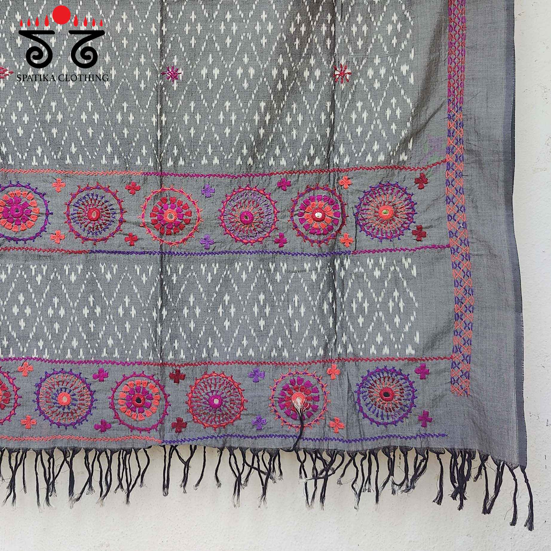 Lambani Handembroidery on Ikat Dupatta