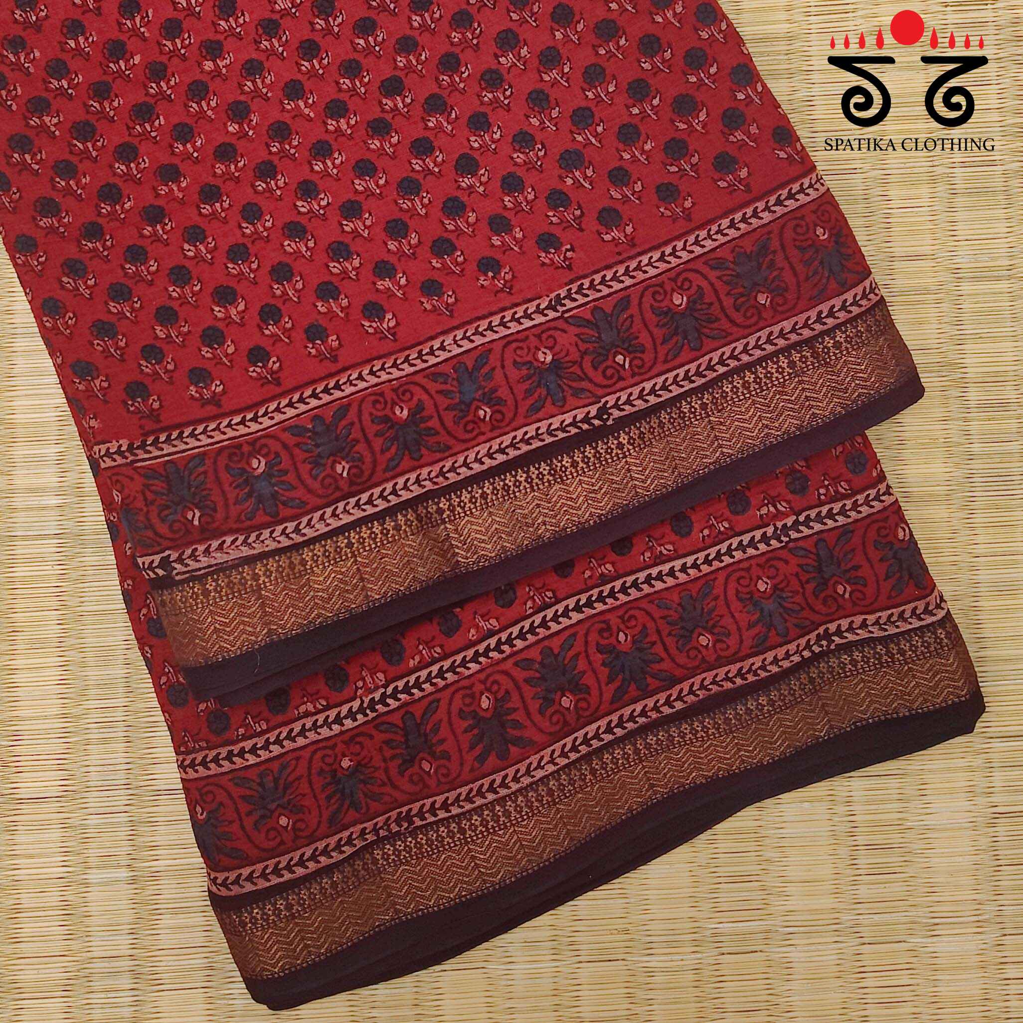 Ajrakh Handblock Print on Maheshwari Silk Cotton Saree