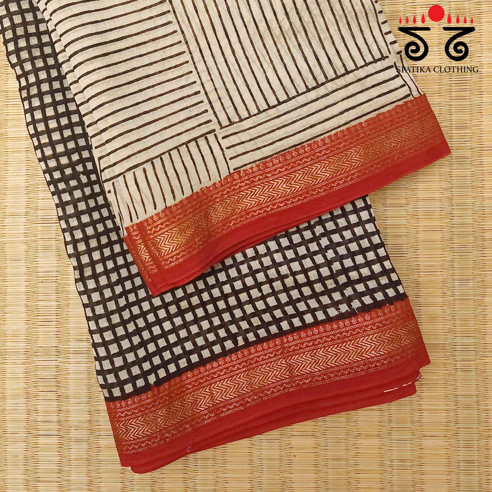 Handblock Print on Maheshwari Silk Cotton Saree