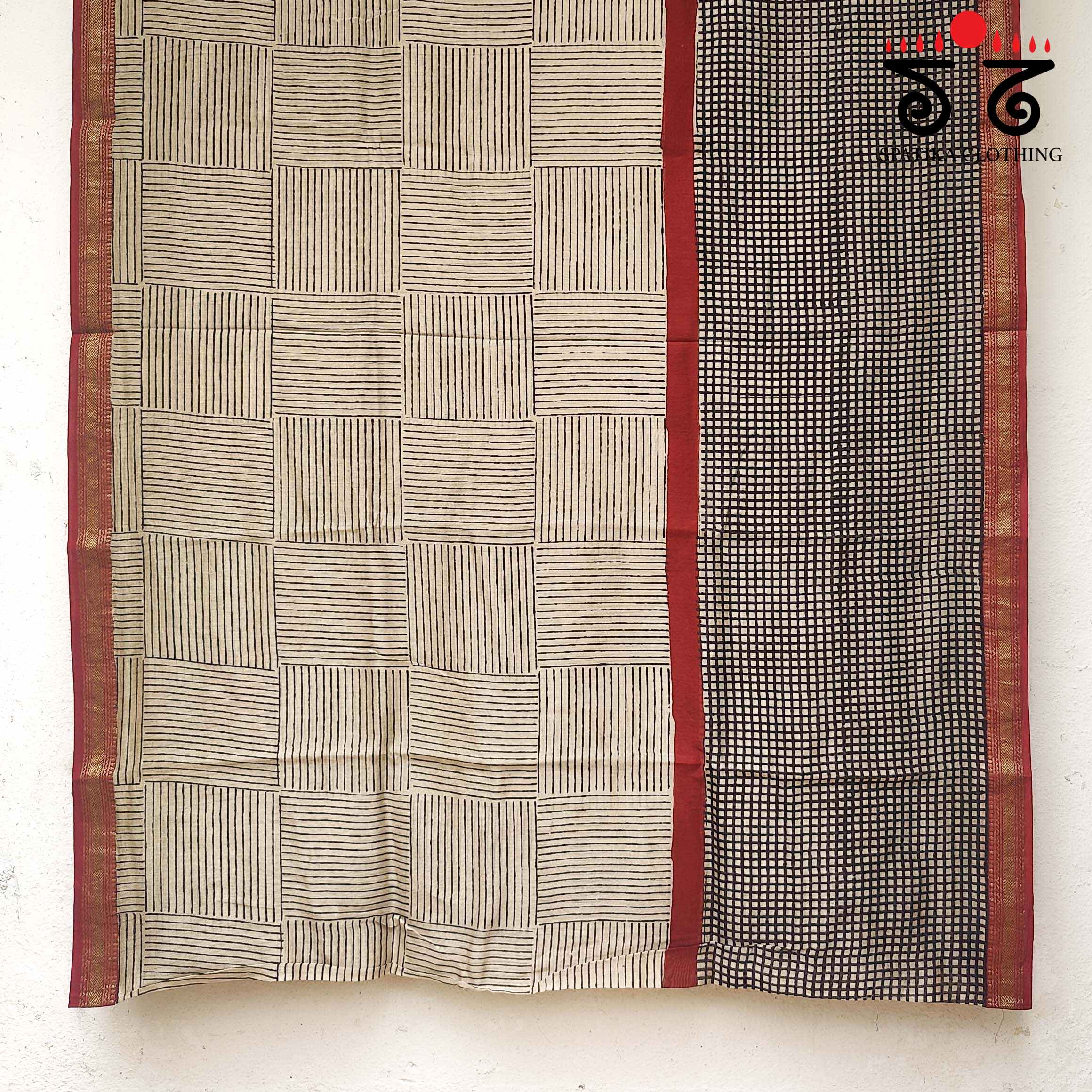 Handblock Print on Maheshwari Silk Cotton Saree